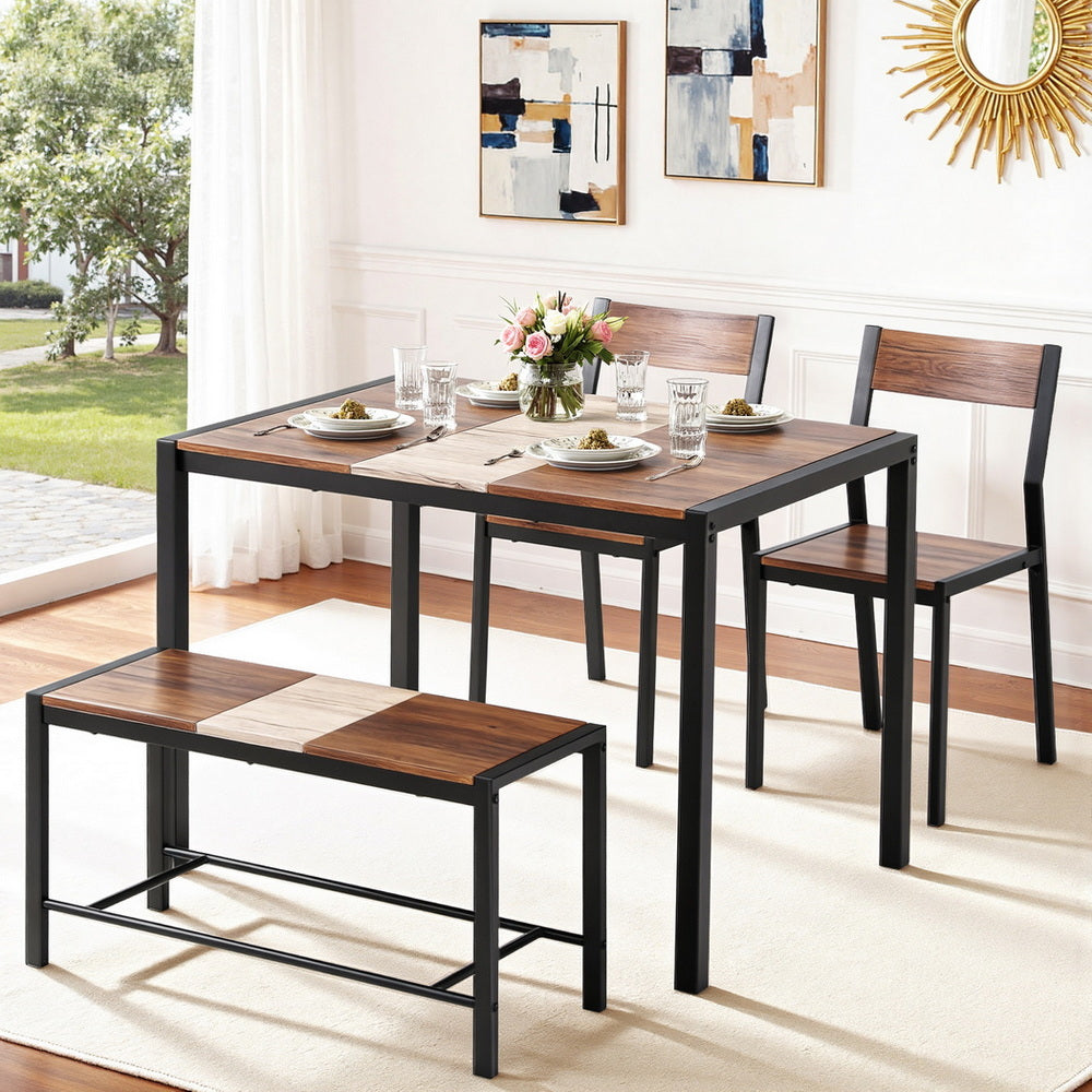 Artiss Dining Table and Chairs Set of 4 Bench Kitchen Furniture Rustic Brown - Homecoze