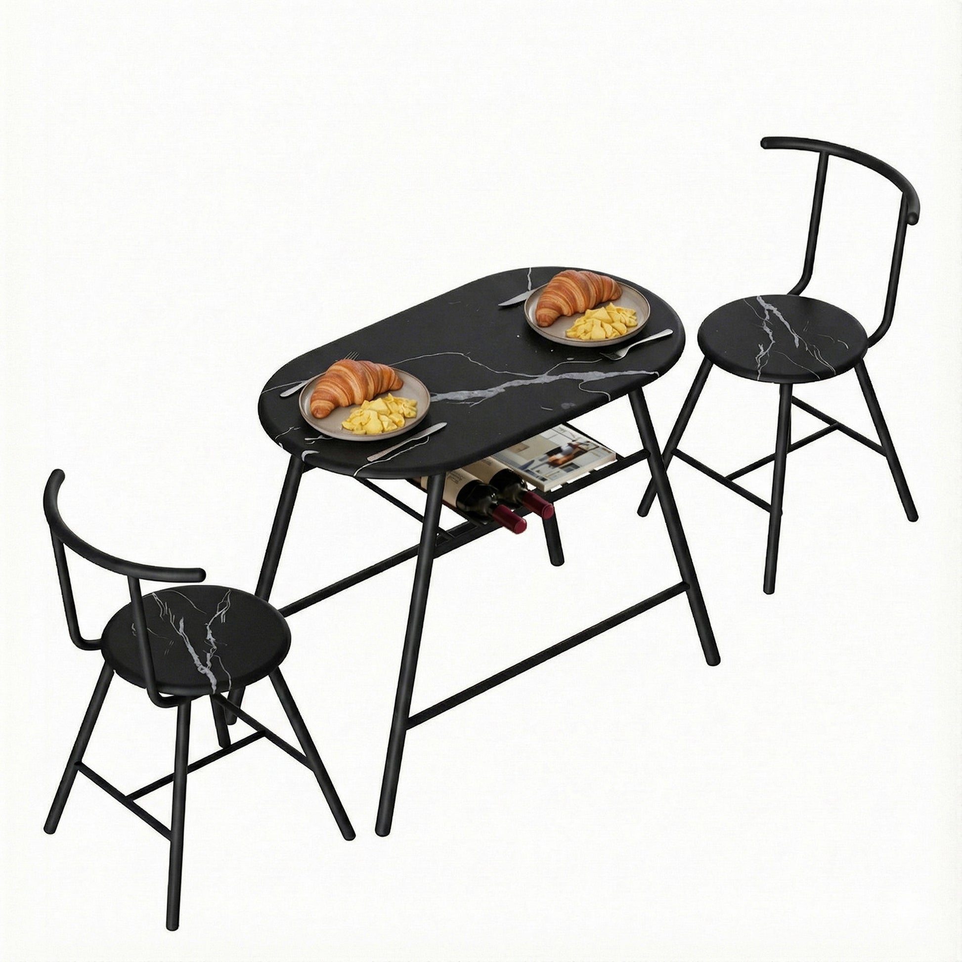 3PC Compact Bistro Dining Set – Marble Look - Homecoze