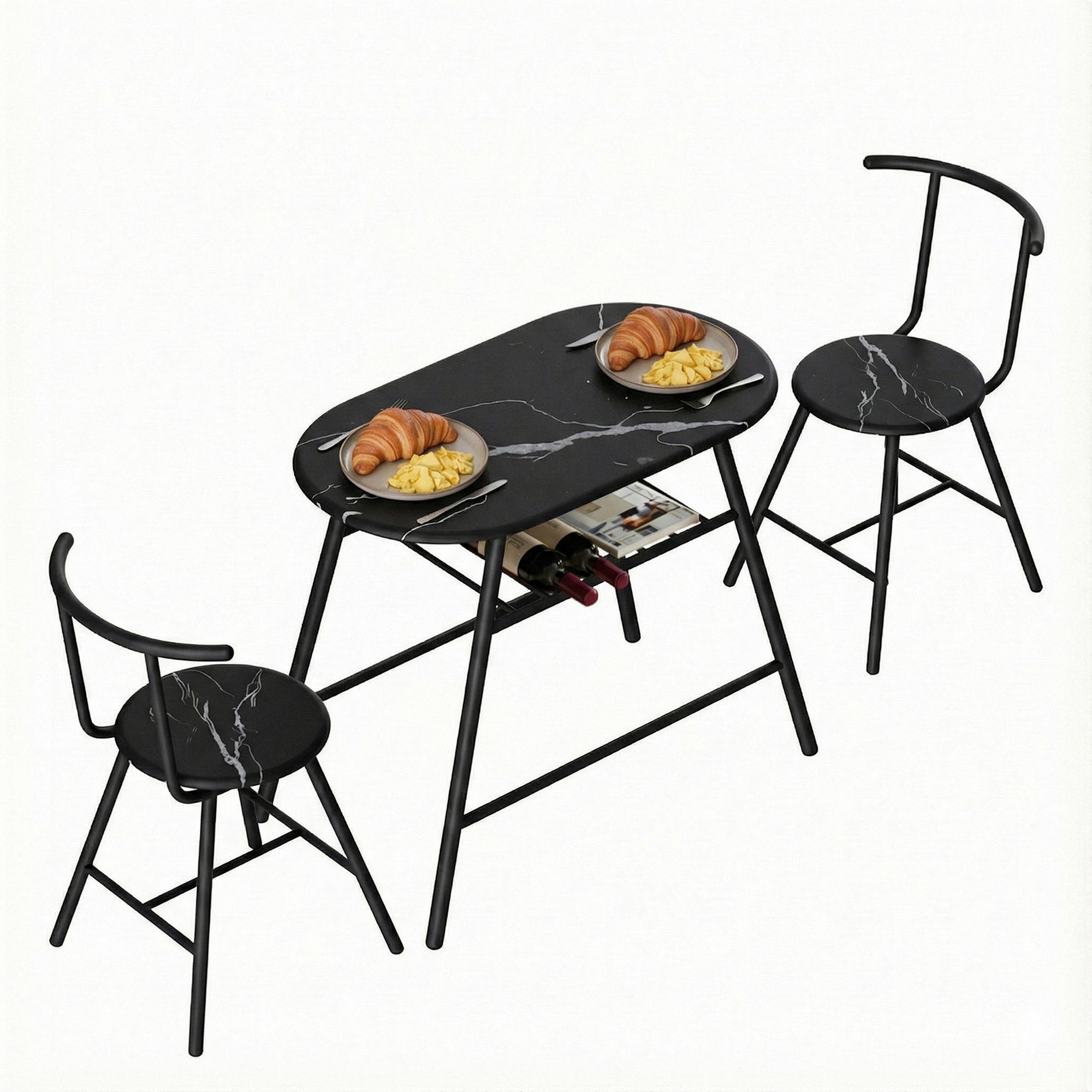 3PC Compact Bistro Dining Set – Marble Look - Homecoze