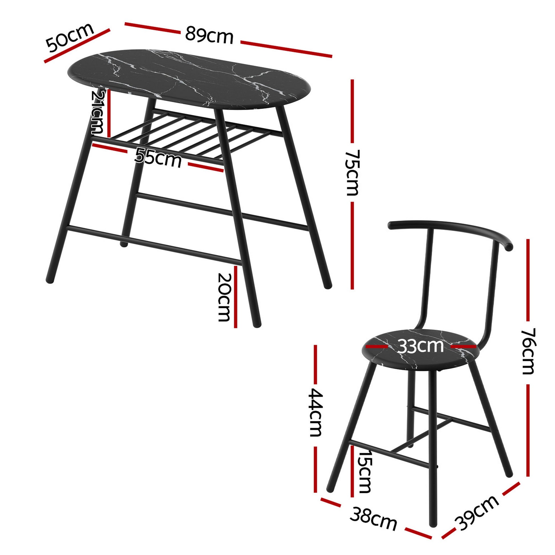 3PC Compact Bistro Dining Set – Marble Look - Homecoze