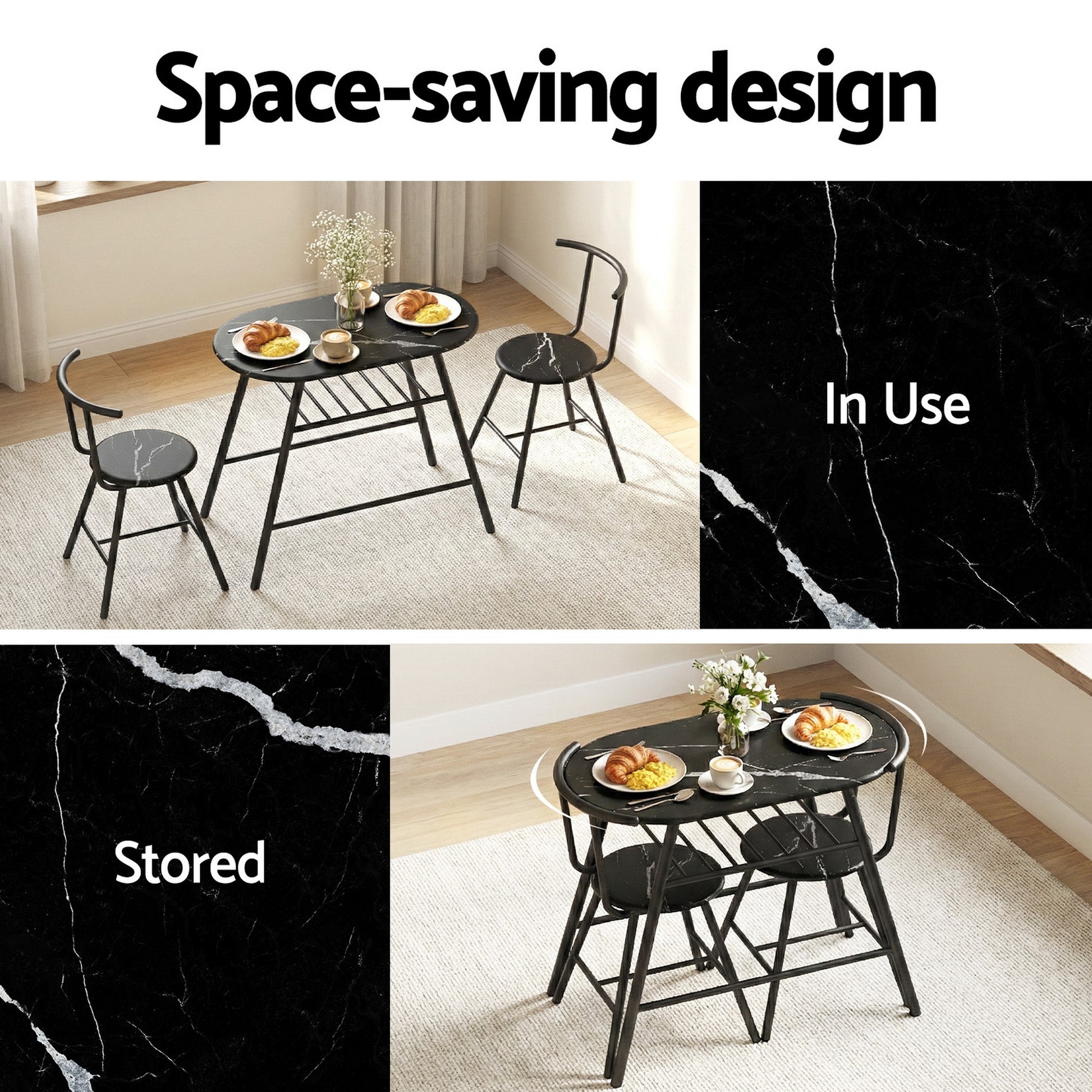 3PC Compact Bistro Dining Set – Marble Look - Homecoze
