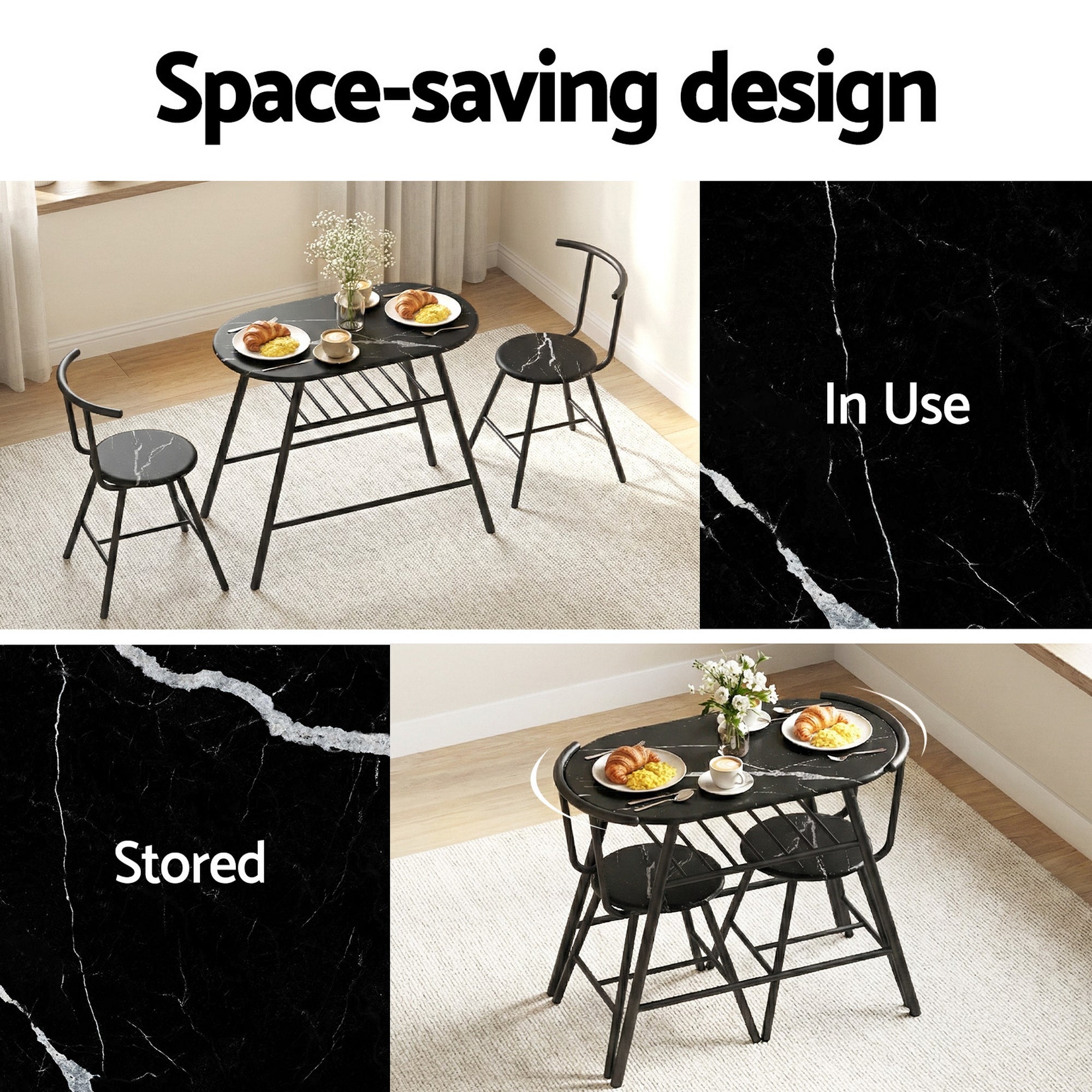 3PC Compact Bistro Dining Set – Marble Look - Homecoze