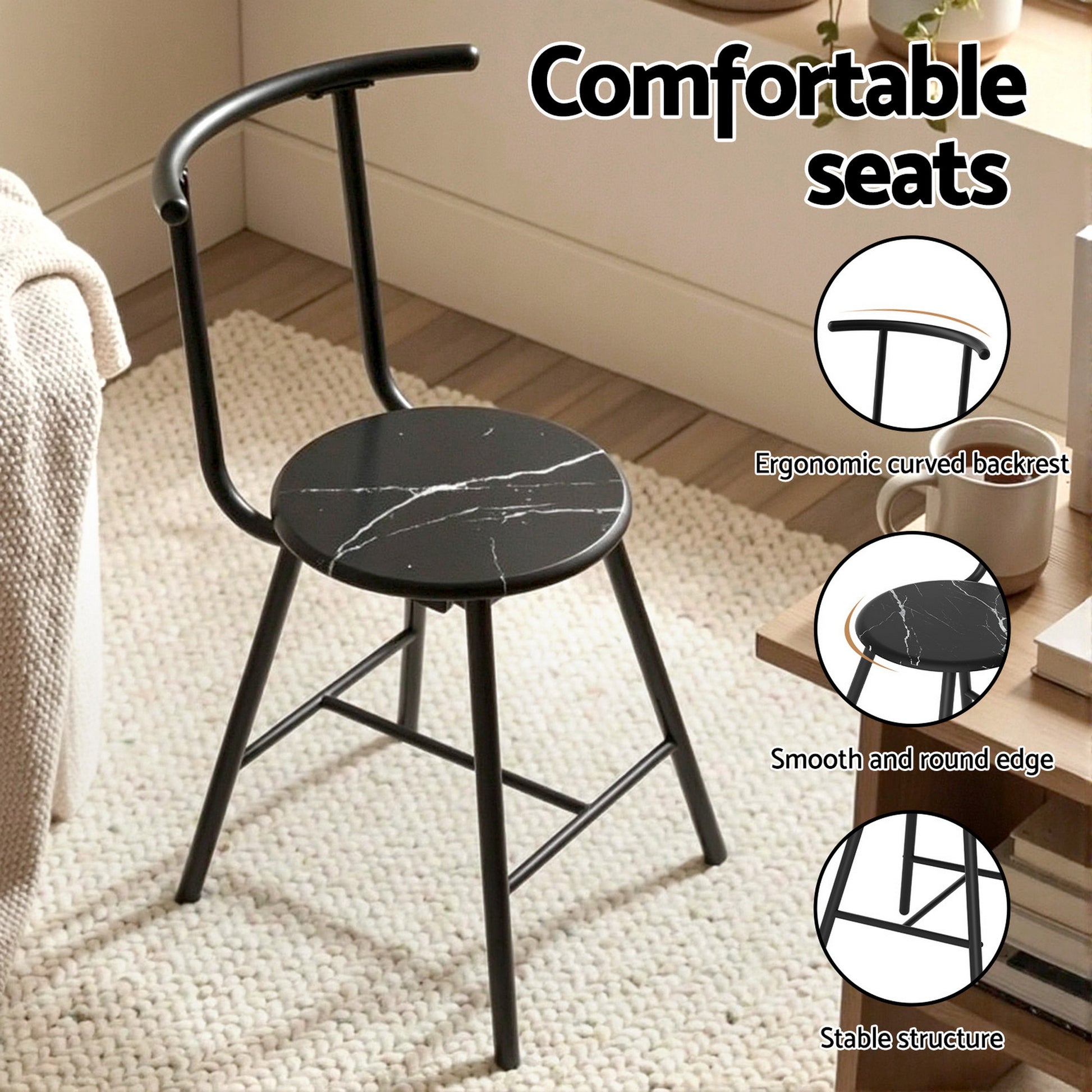 3PC Compact Bistro Dining Set – Marble Look - Homecoze
