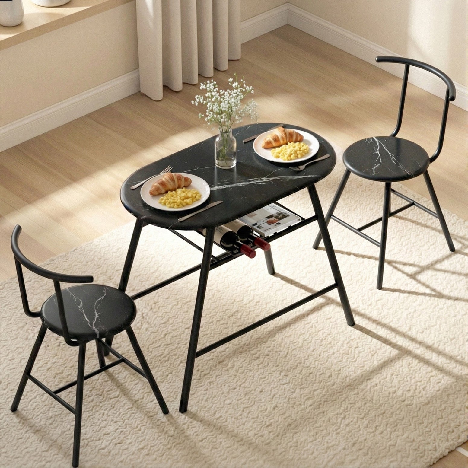 3PC Compact Bistro Dining Set – Marble Look - Homecoze