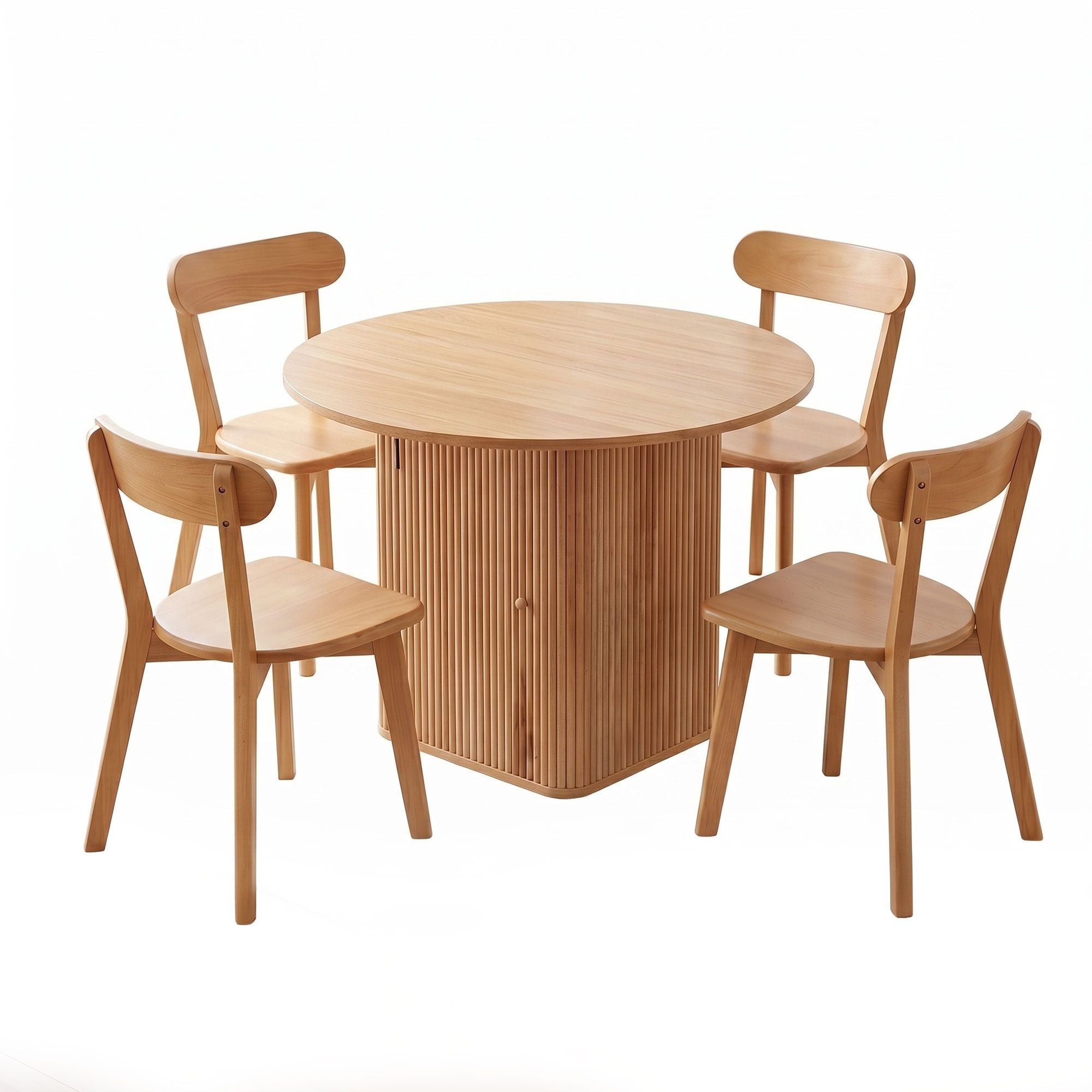 5PC Fluted Dining Table & Wooden Chair Set - Pine
