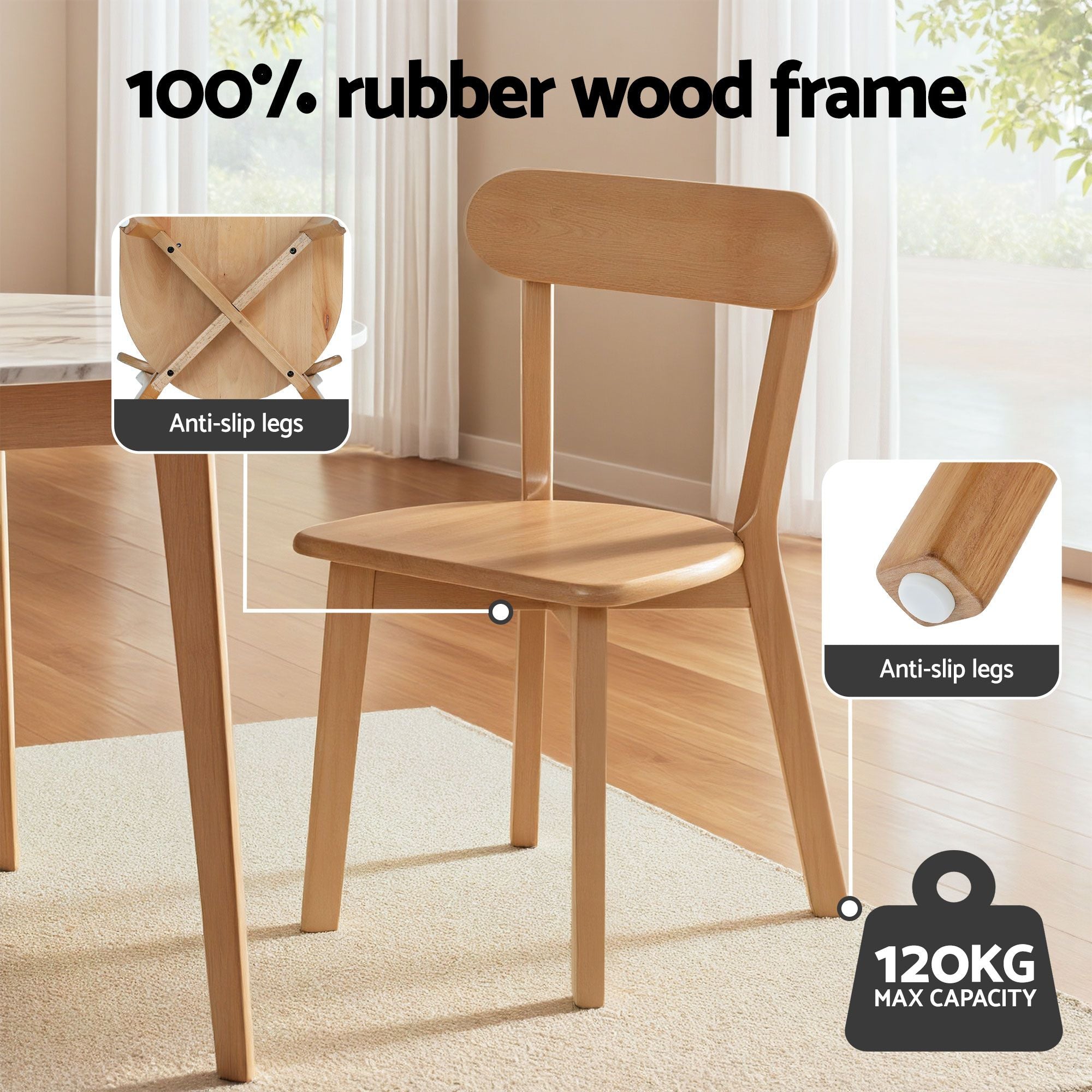 5PC Fluted Dining Table & Wooden Chair Set - Pine