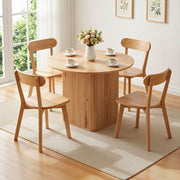5PC Fluted Dining Table & Wooden Chair Set - Pine