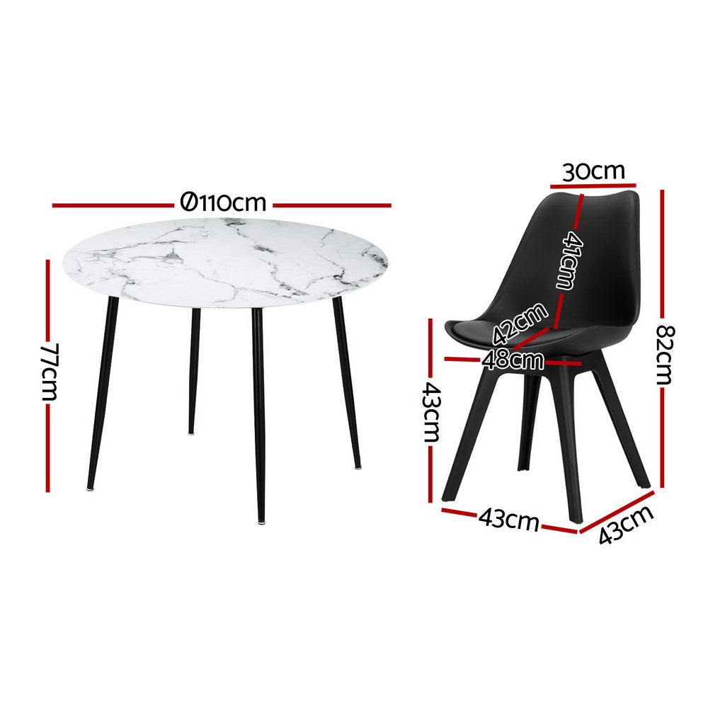5PC Dining Table and PP Chair Set - Black/White - Homecoze
