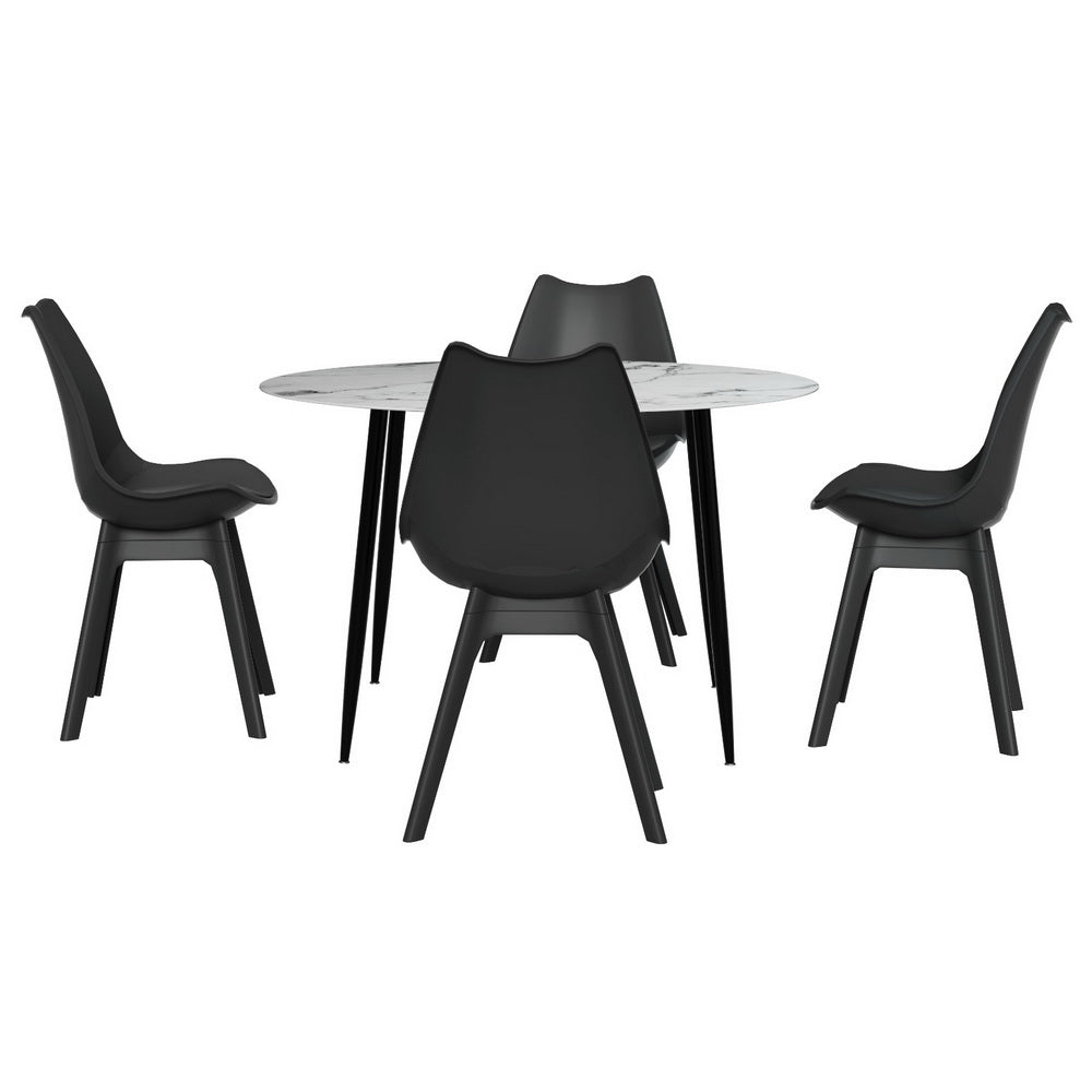 5PC Dining Table and PP Chair Set - Black/White - Homecoze