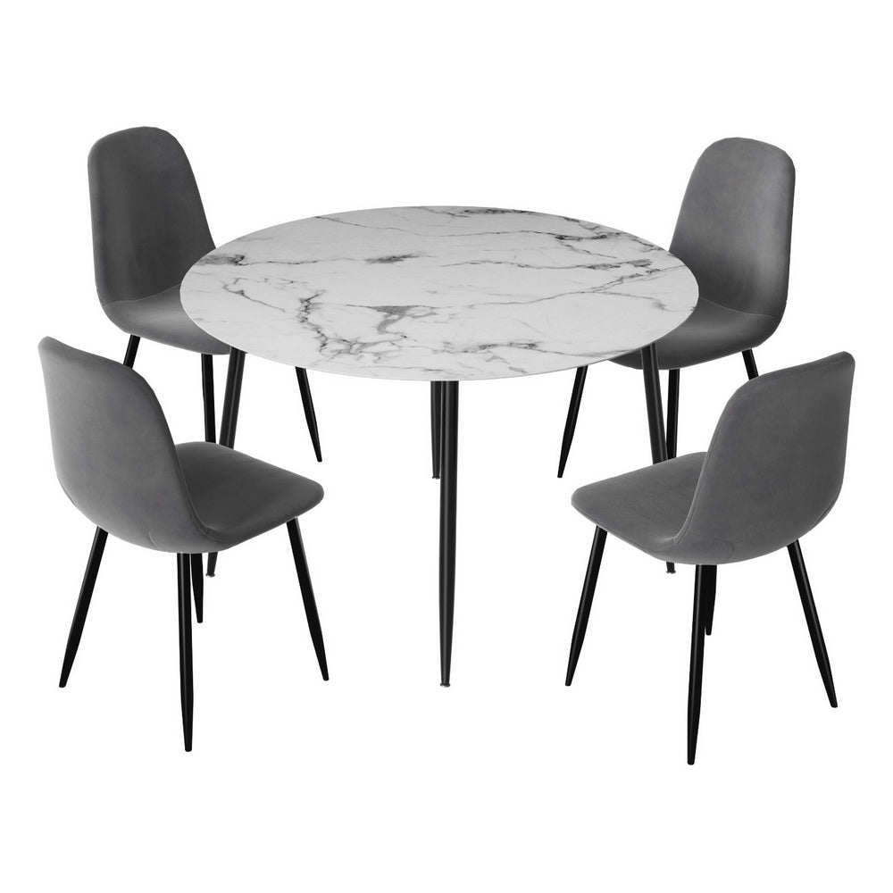 5PC Dining Table and Velvet Chair Set - Grey/White - Homecoze