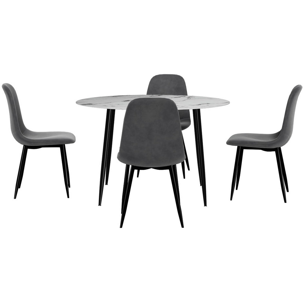 5PC Dining Table and Velvet Chair Set - Grey/White - Homecoze