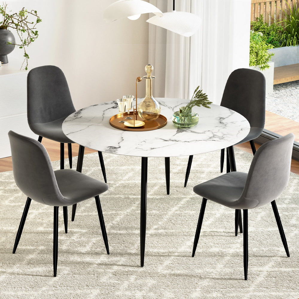 5PC Dining Table and Velvet Chair Set - Grey/White - Homecoze