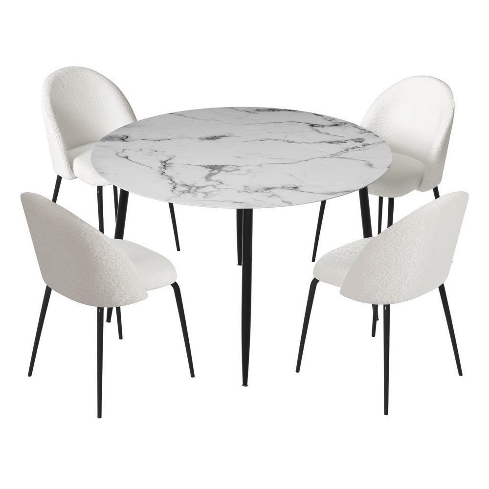 5PC Dining Table and Sherpa Chair Set - White/Black - Homecoze