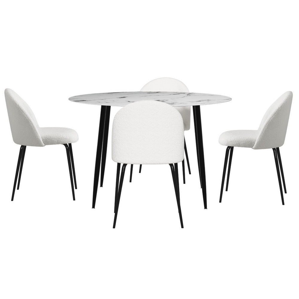 5PC Dining Table and Sherpa Chair Set - White/Black - Homecoze