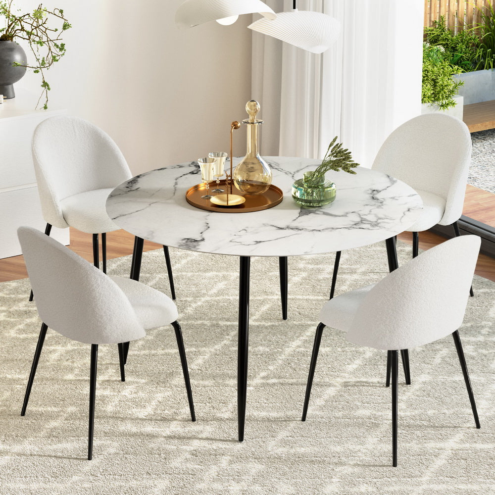 5PC Dining Table and Sherpa Chair Set - White/Black - Homecoze