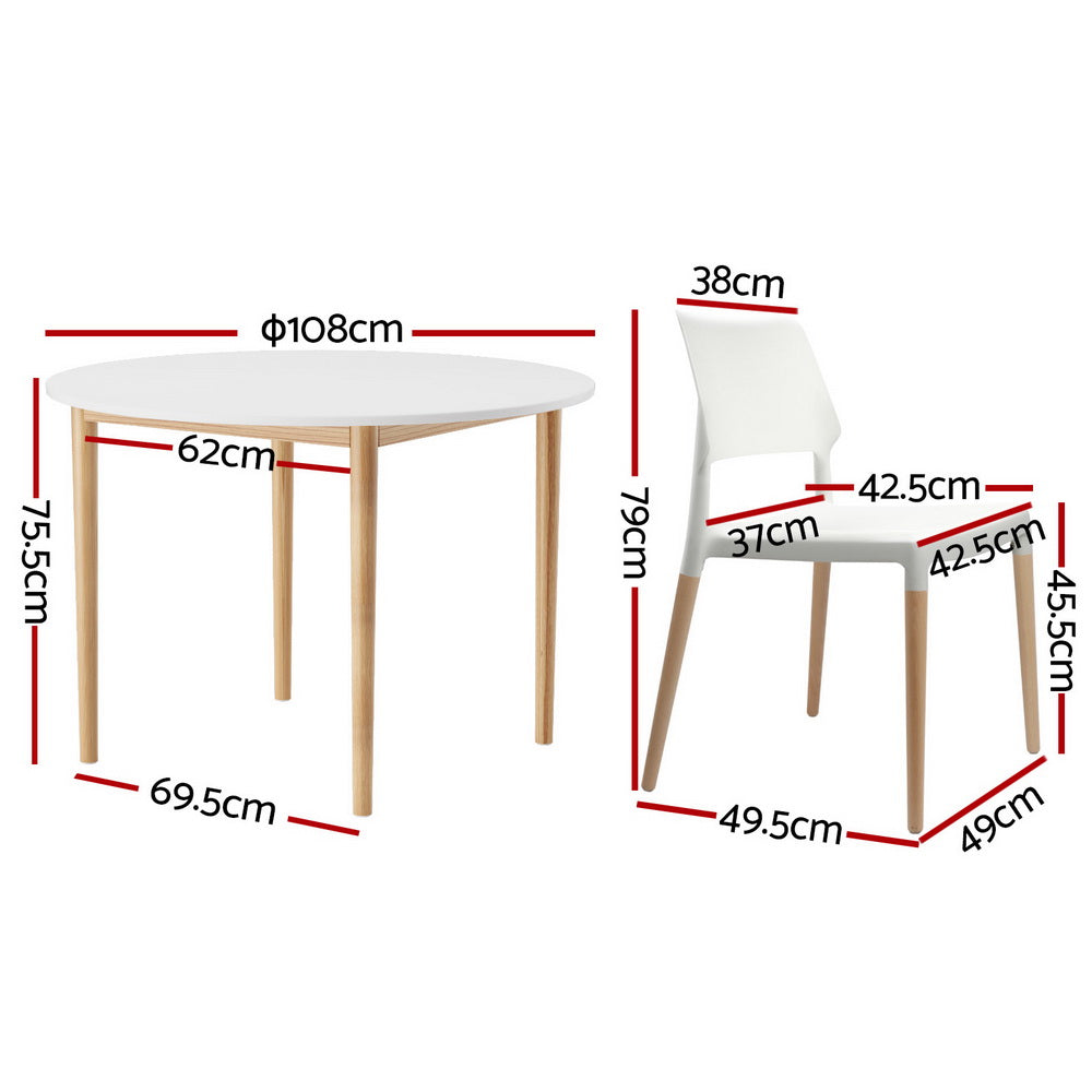 5PC Dining Table and PP Chair Set - White/Natural - Homecoze