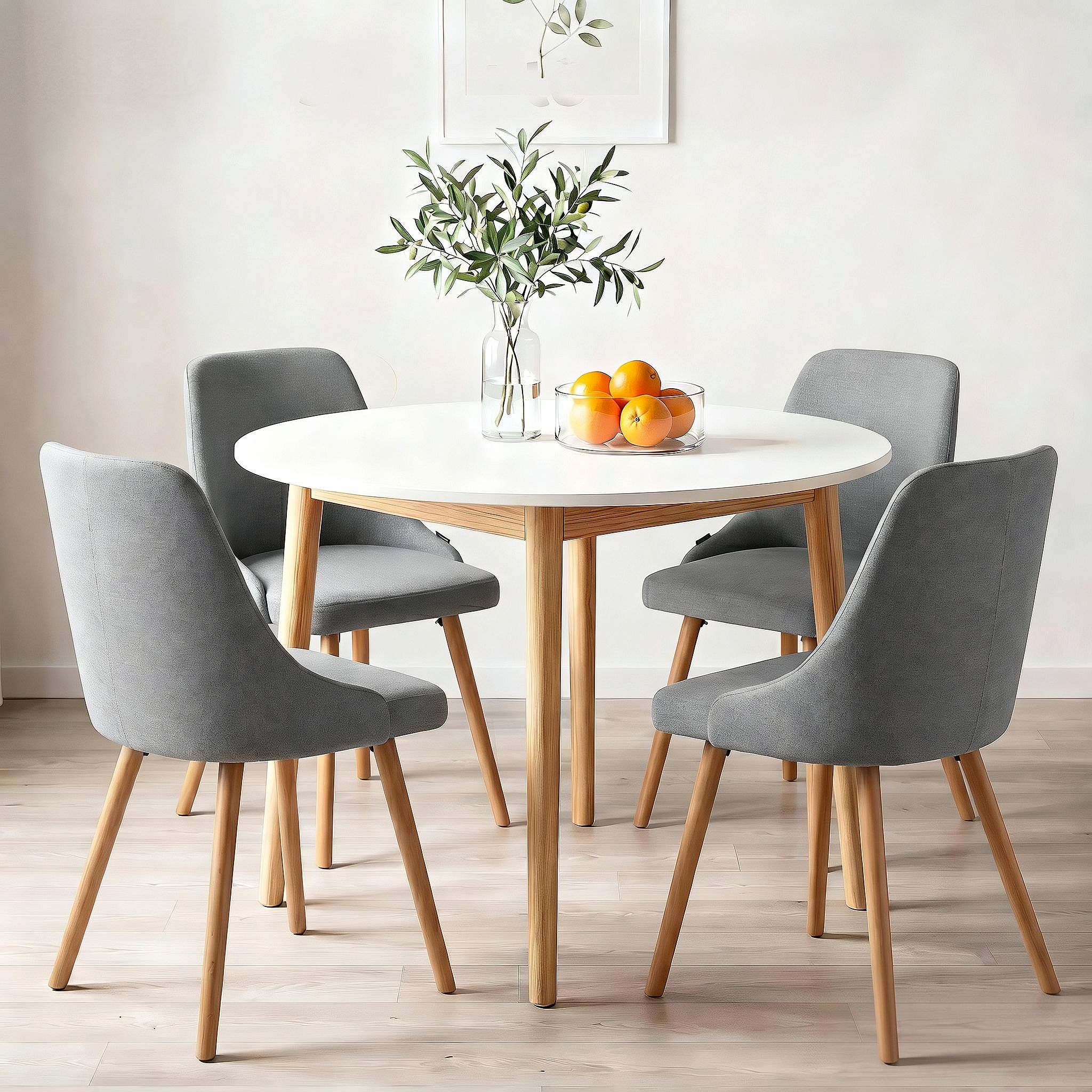 5 Piece Round Dining Set - White & Grey