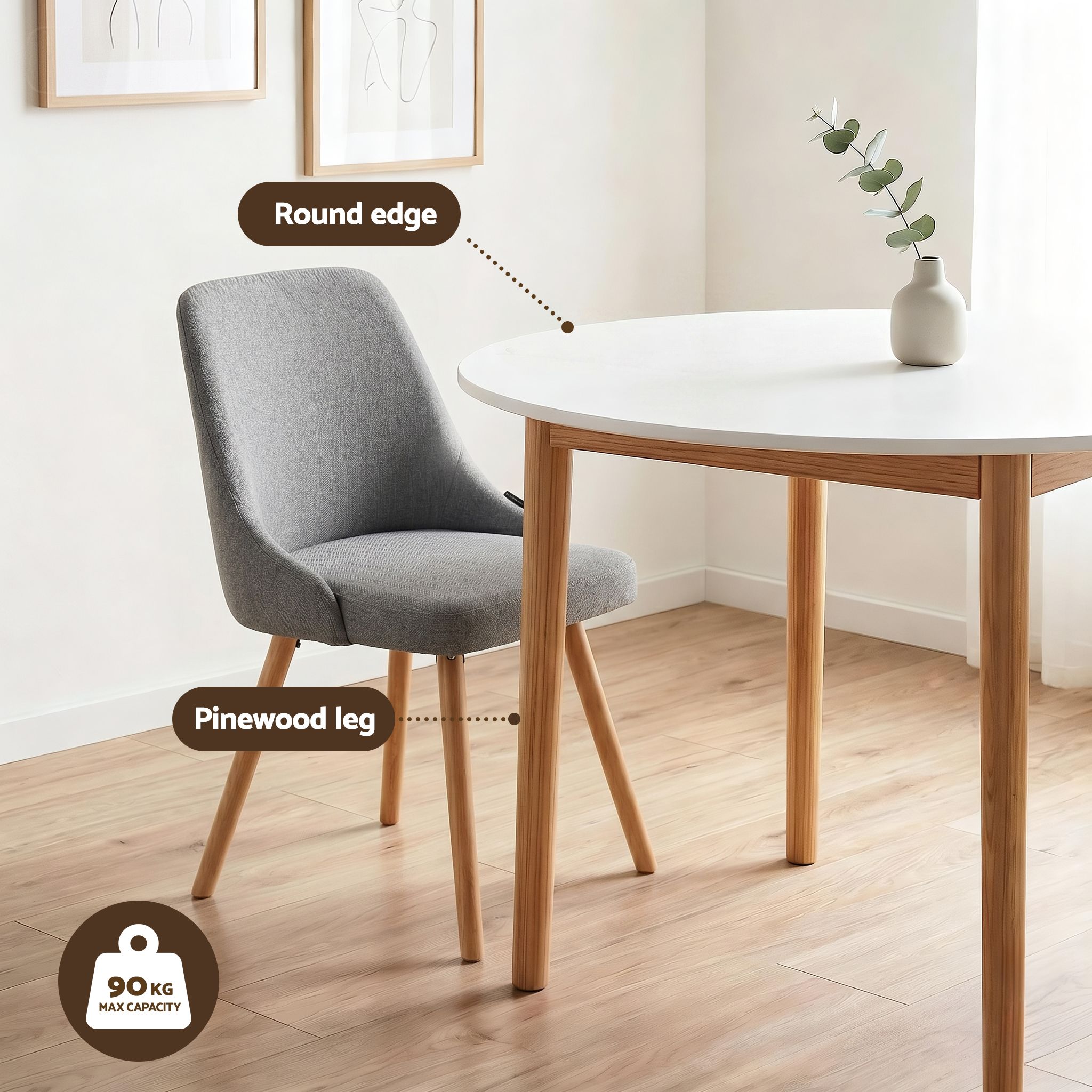5 Piece Round Dining Set - White & Grey