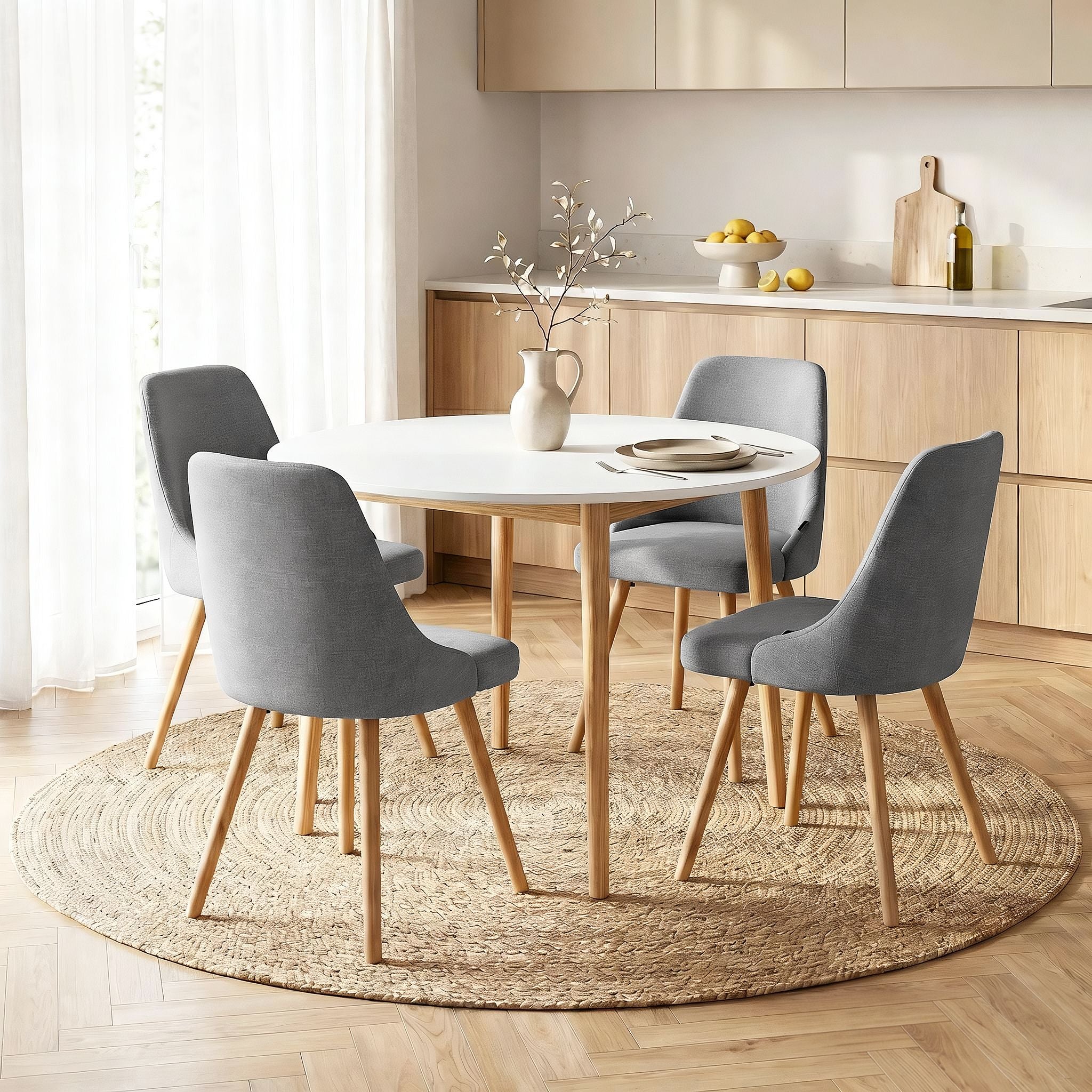 5 Piece Round Dining Set - White & Grey