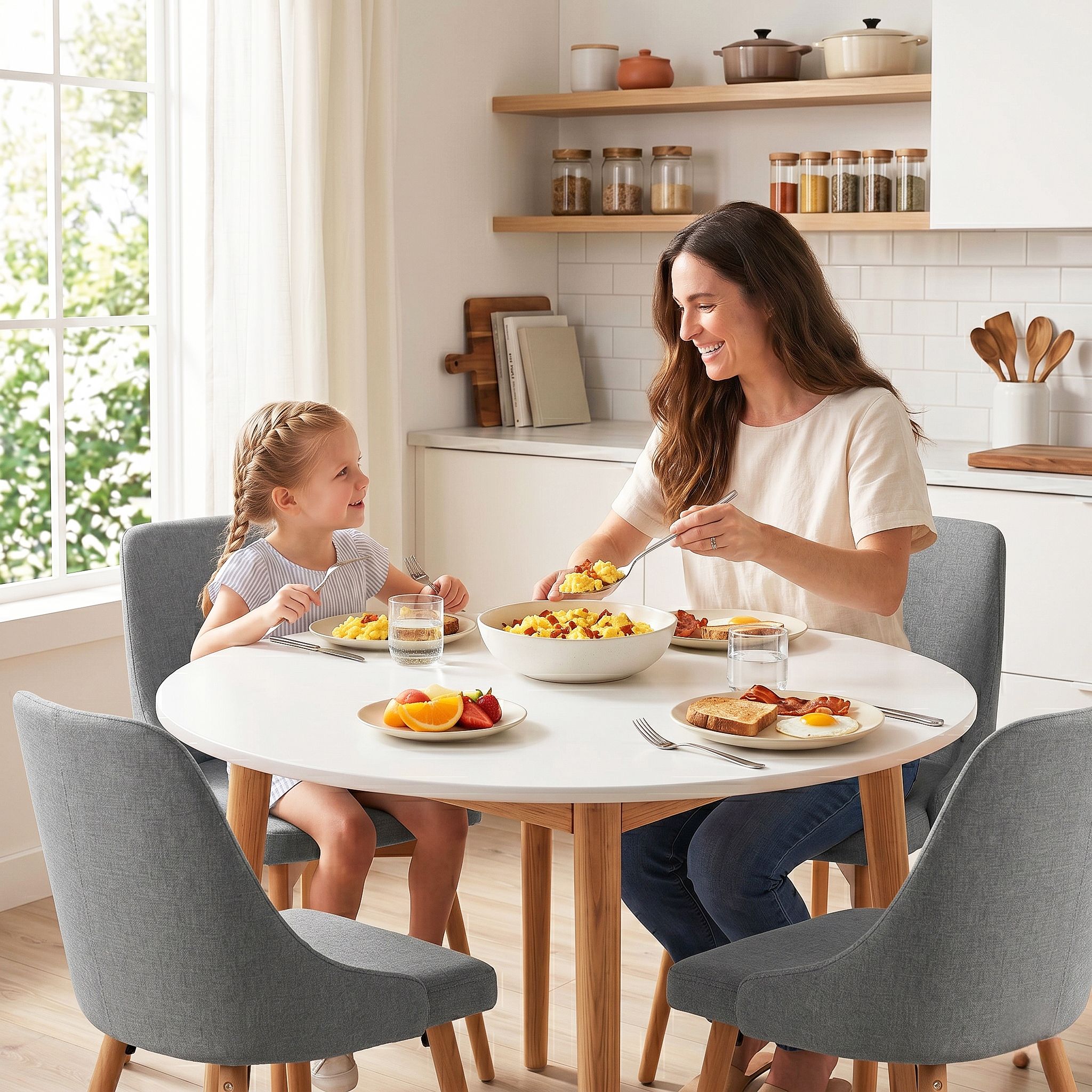 5 Piece Round Dining Set - White & Grey