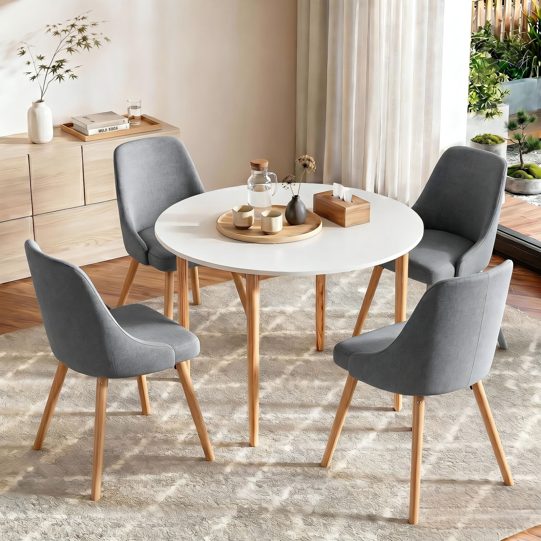 5 Piece Round Dining Set - White & Grey