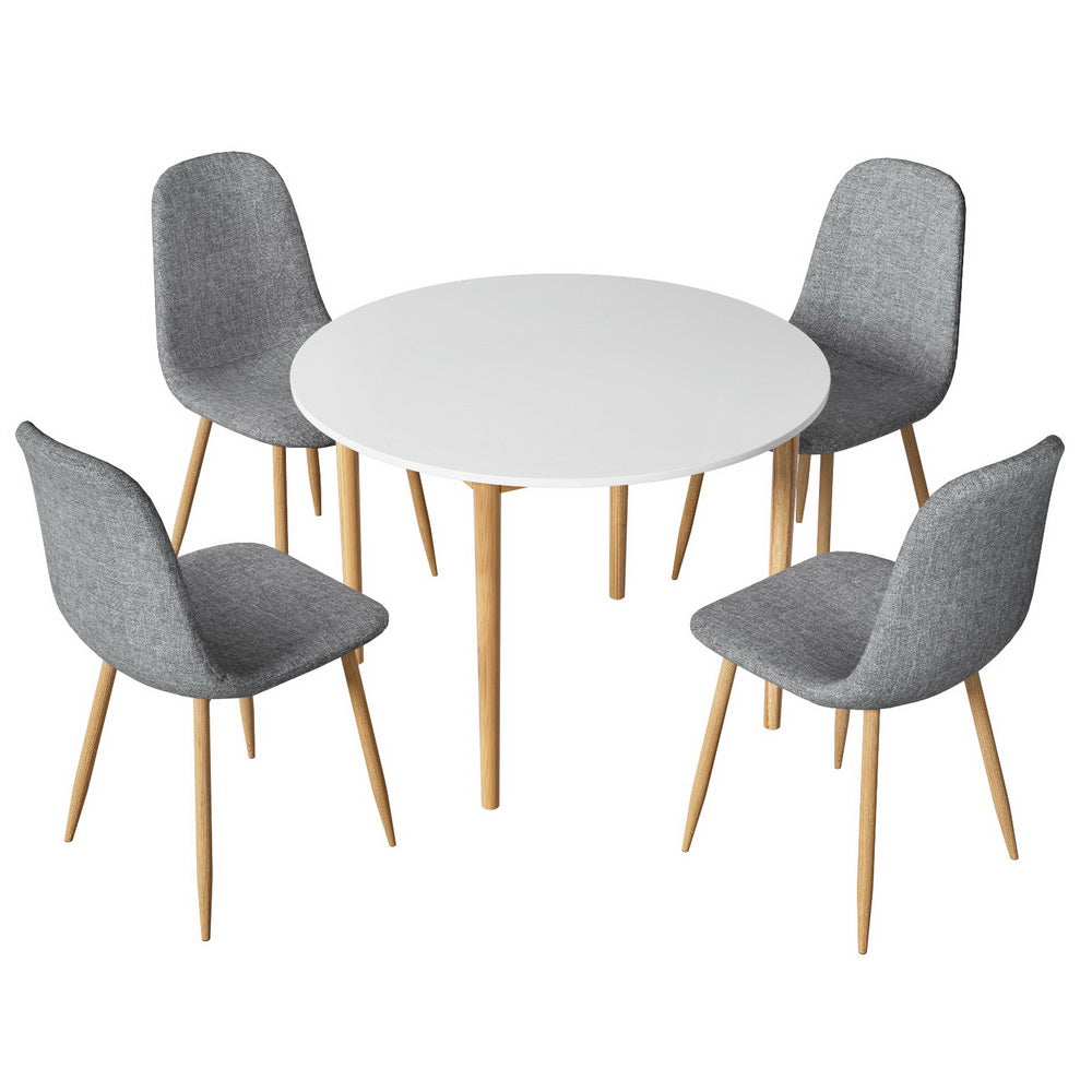 5PC Dining Table and Linen Fabric Chair Set - Grey/White - Homecoze