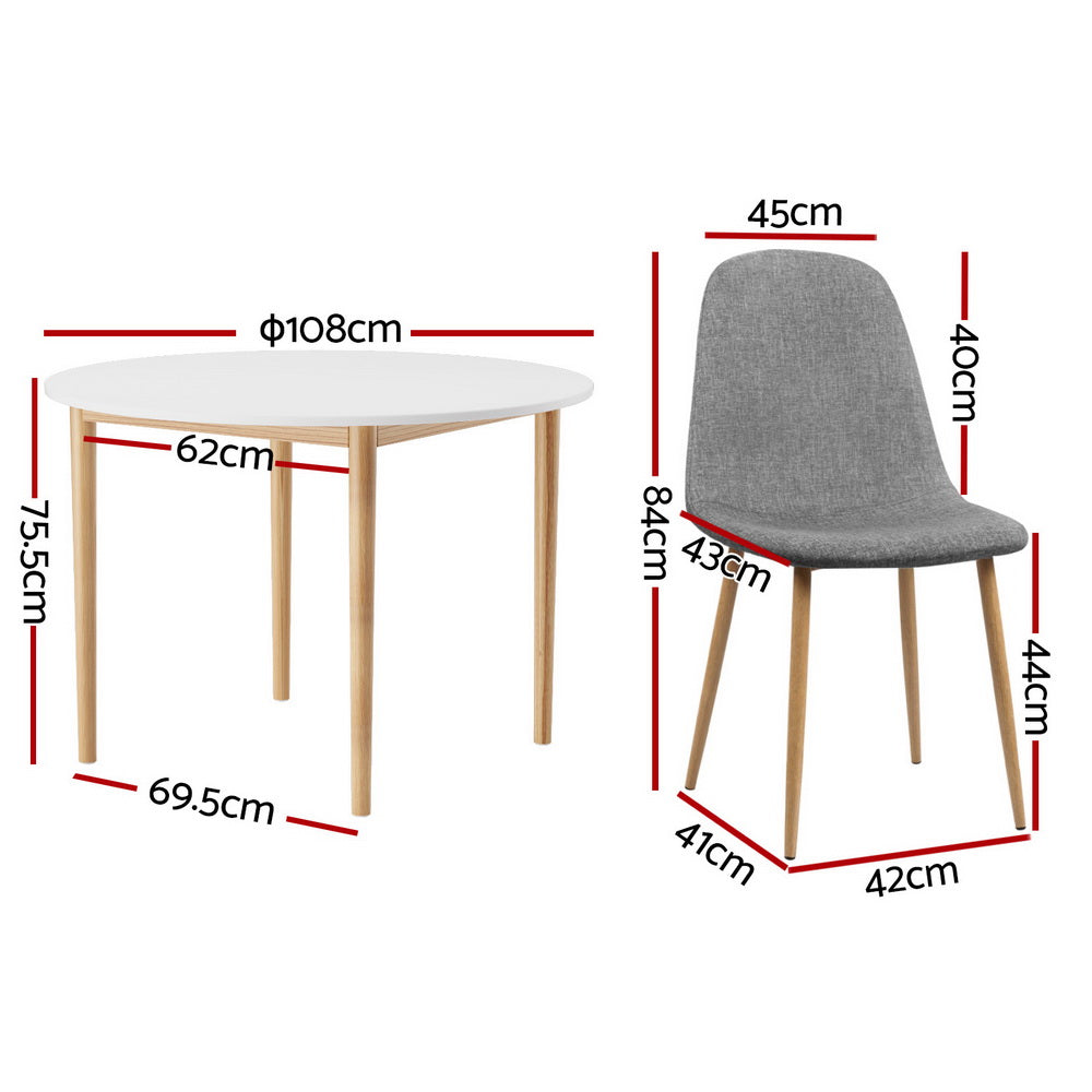 5PC Dining Table and Linen Fabric Chair Set - Grey/White - Homecoze