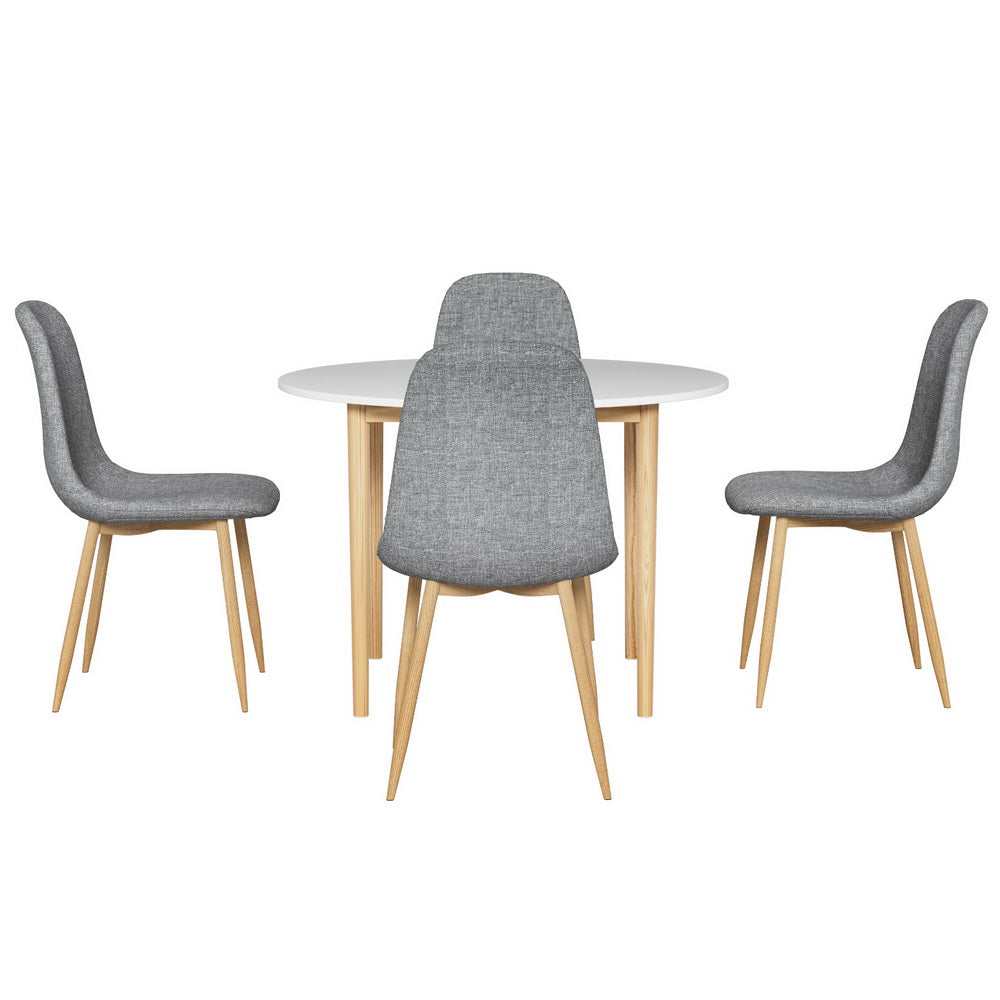 5PC Dining Table and Linen Fabric Chair Set - Grey/White - Homecoze