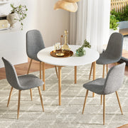 5PC Dining Table and Linen Fabric Chair Set - Grey/White - Homecoze