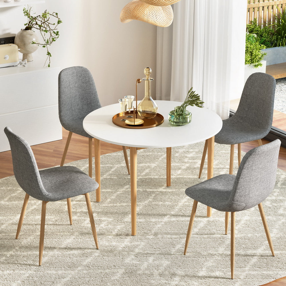 5PC Dining Table and Linen Fabric Chair Set - Grey/White - Homecoze