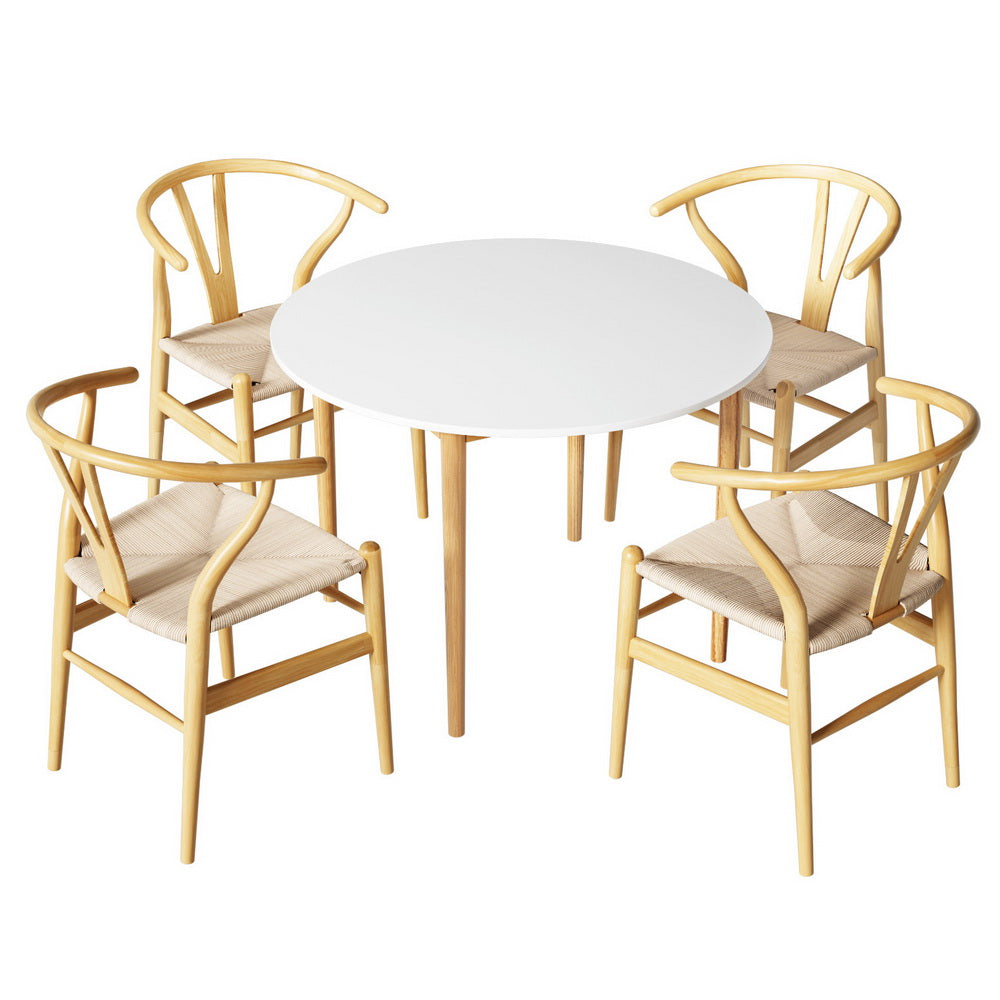 5PC Dining Table and Wishbone Chair Set - Natural/White - Homecoze