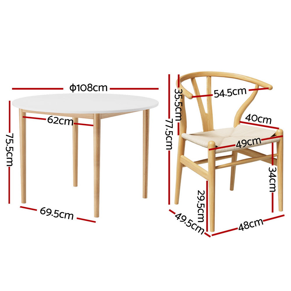 5PC Dining Table and Wishbone Chair Set - Natural/White - Homecoze
