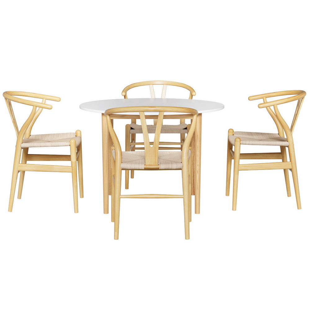 5PC Dining Table and Wishbone Chair Set - Natural/White - Homecoze