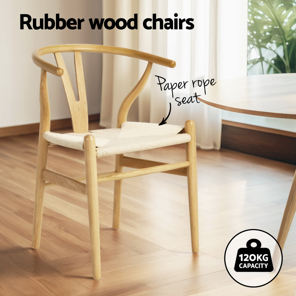 5PC Dining Table and Wishbone Chair Set - Natural/White - Homecoze