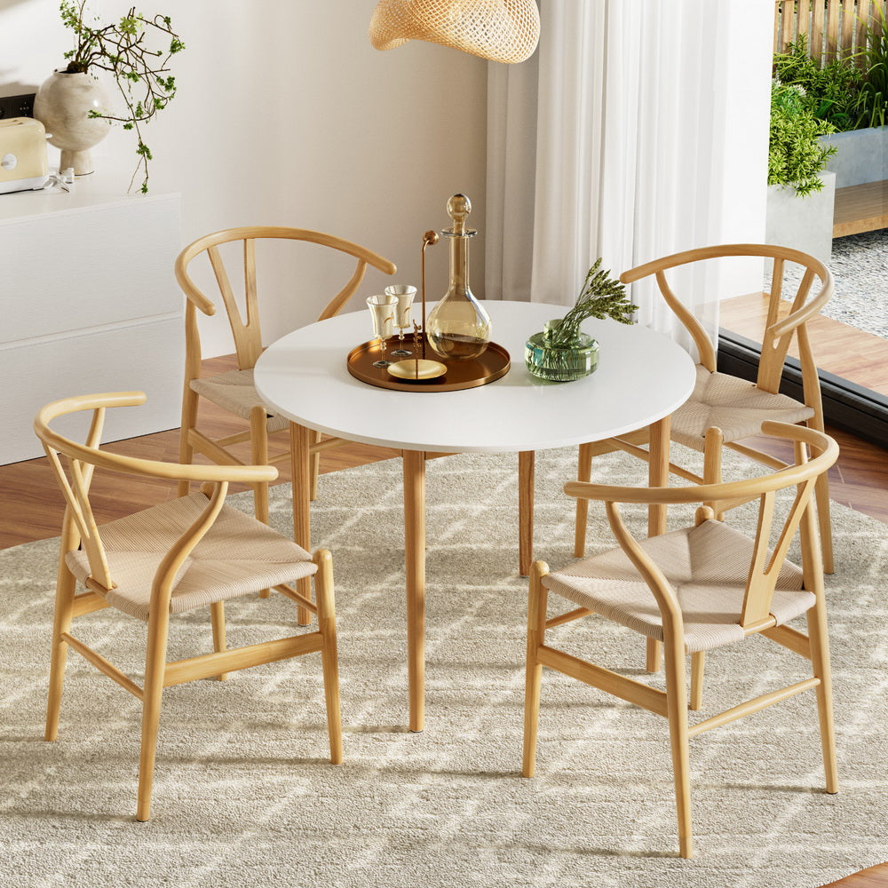 5PC Dining Table and Wishbone Chair Set - Natural/White - Homecoze