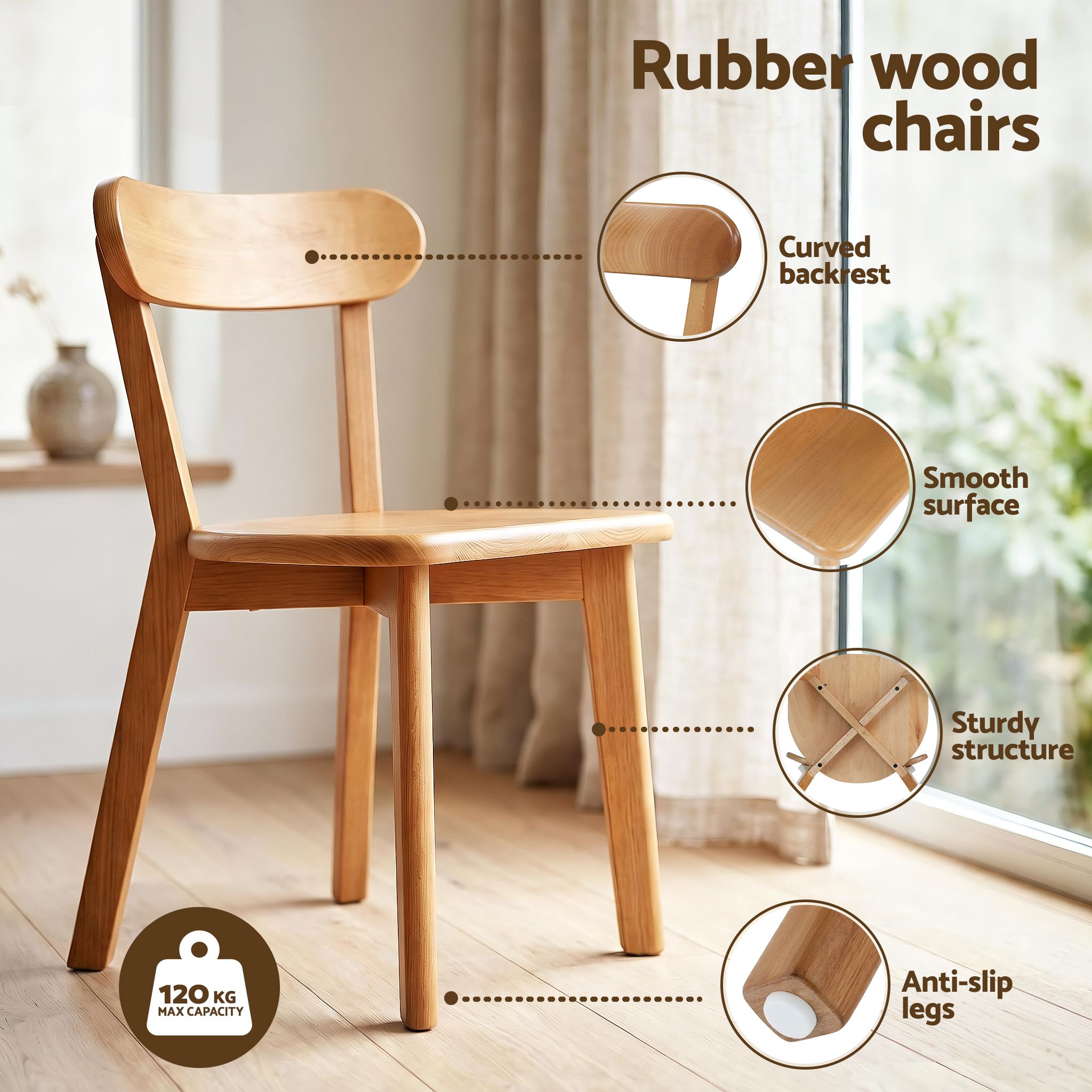 5PC Round Dining Table & Wooden Chair Set - White & Pine