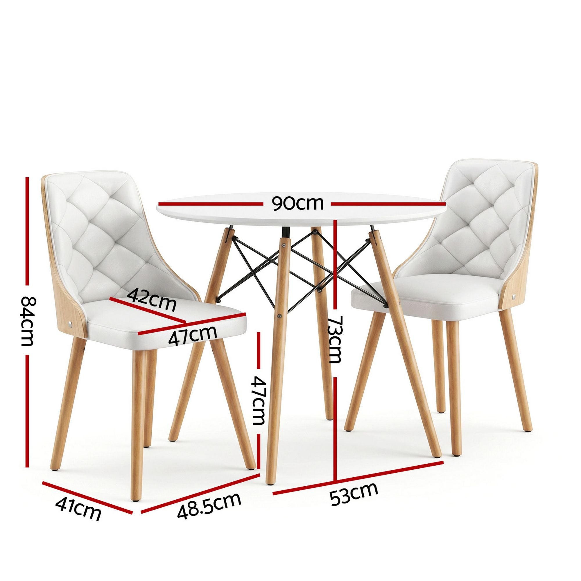 3 Piece Round Dining Set - White