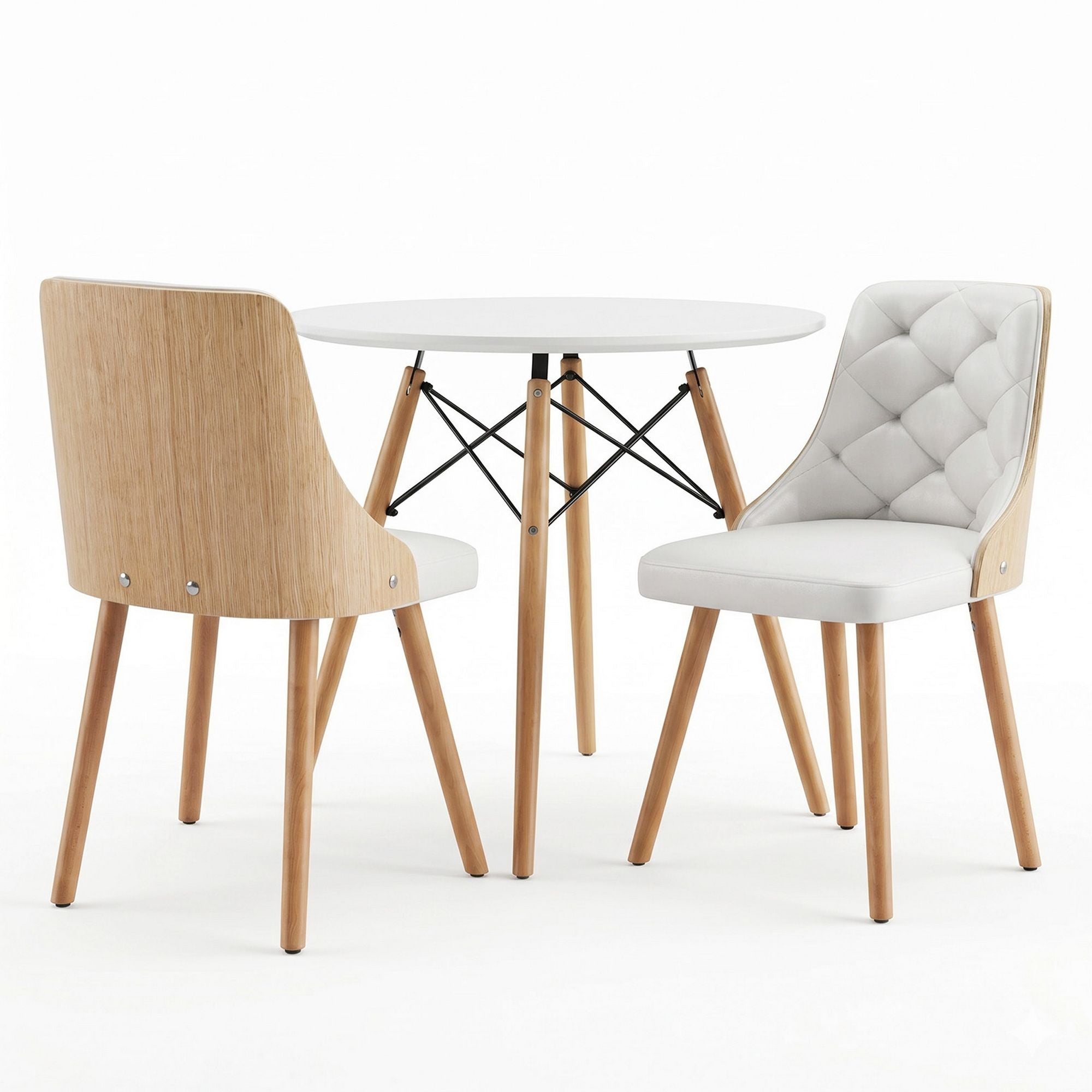 3 Piece Round Dining Set - White