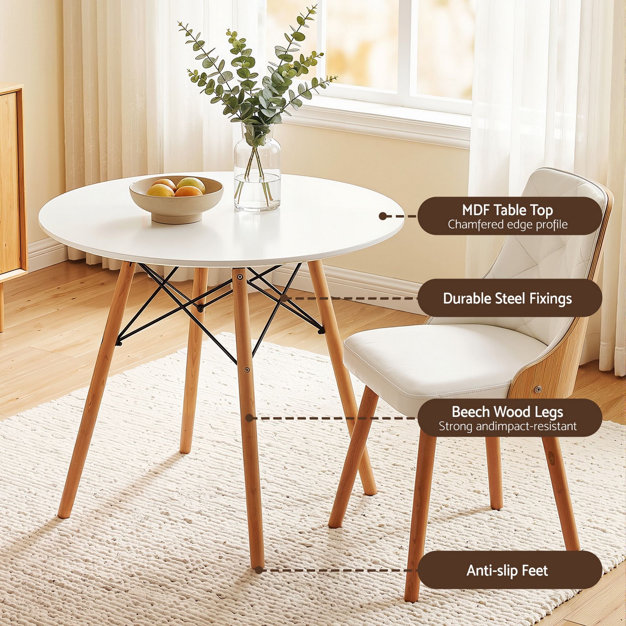3 Piece Round Dining Set - White