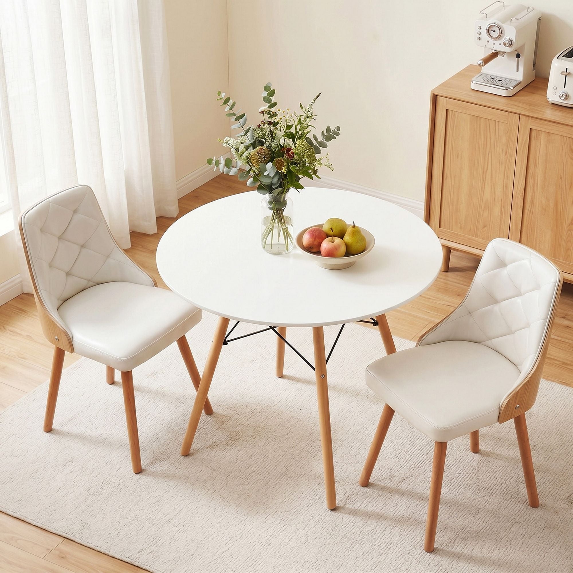 3 Piece Round Dining Set - White