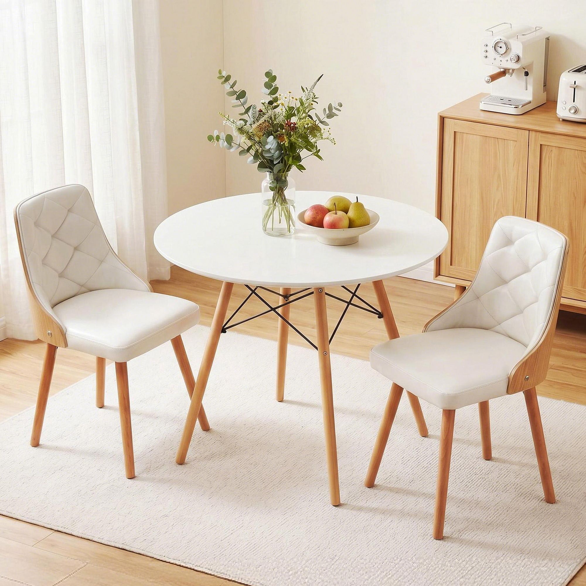 3 Piece Round Dining Set - White