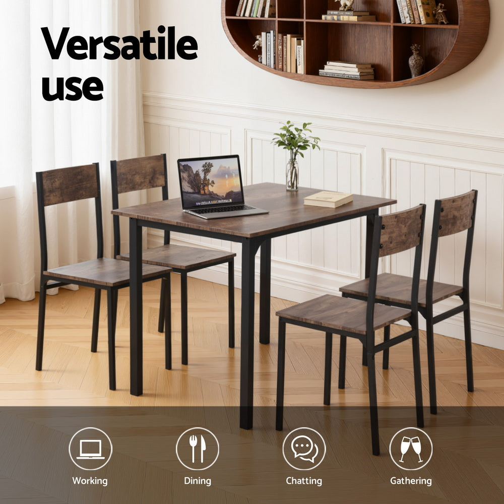 Artiss Dining Table and Chairs Set of 5 Compact Kitchen Furniture Rustic Brown - Homecoze