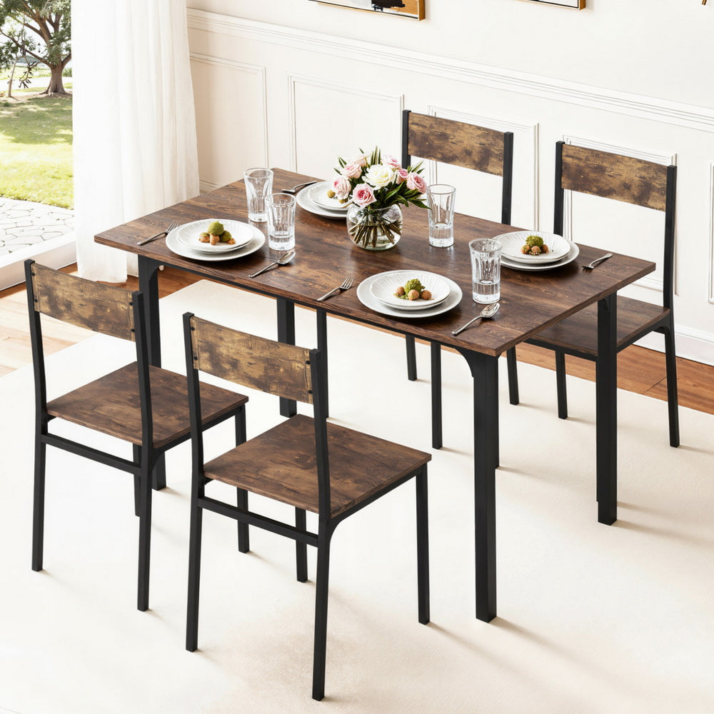 Artiss Dining Table and Chairs Set of 5 Compact Kitchen Furniture Rustic Brown - Homecoze