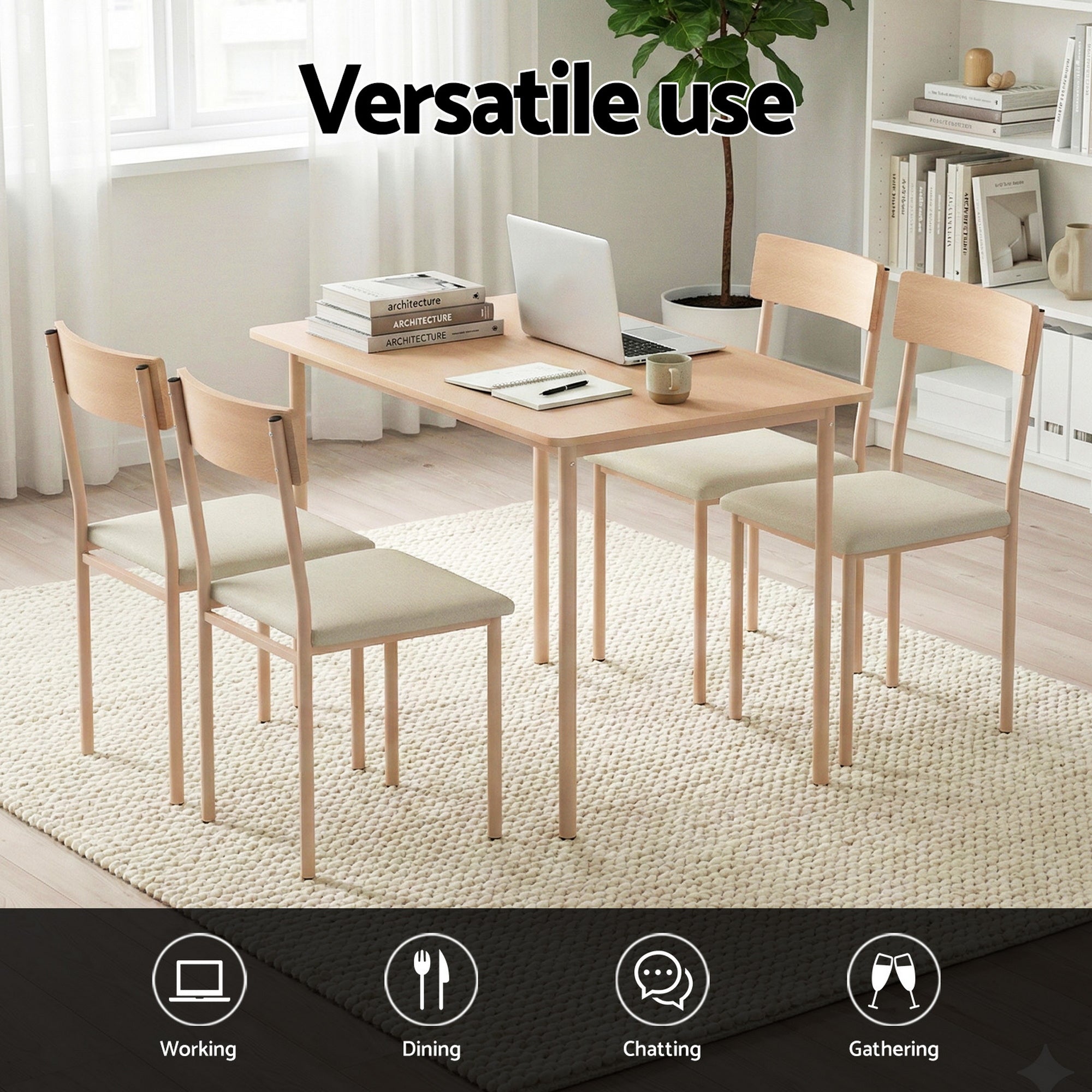 5PC Compact Dining Table and Chairs Set - Beige - Homecoze