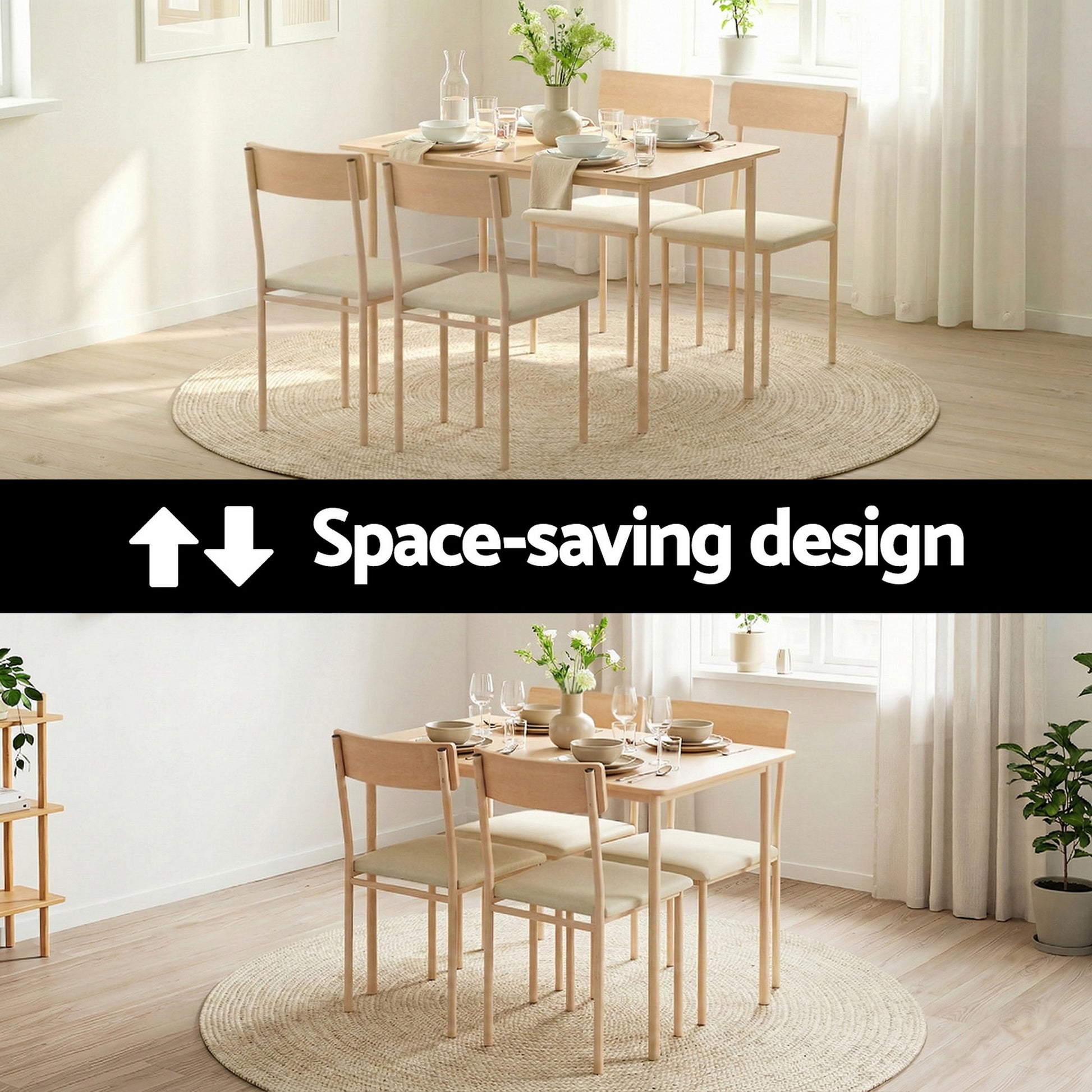 5PC Compact Dining Table and Chairs Set - Beige - Homecoze
