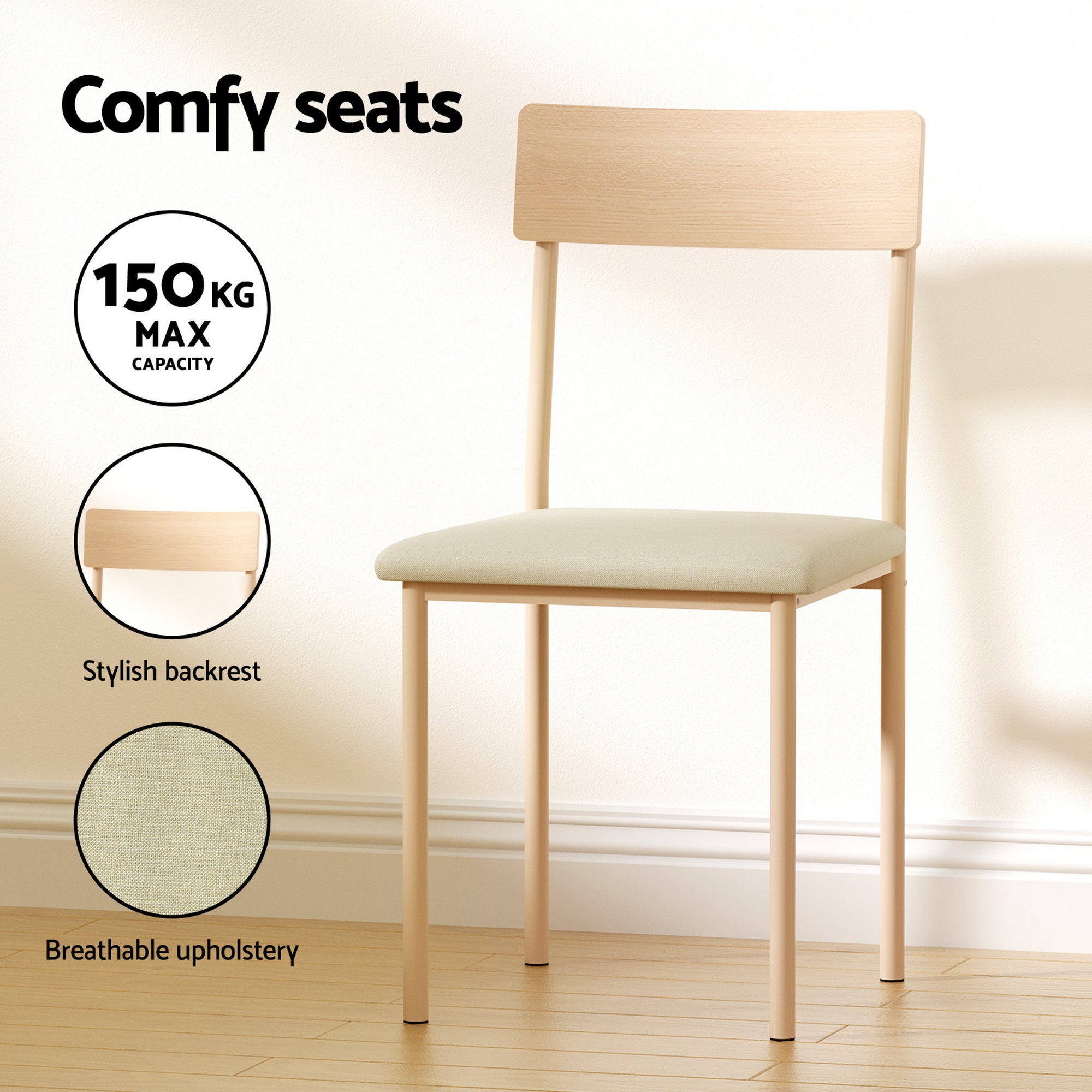 5PC Compact Dining Table and Chairs Set - Beige - Homecoze