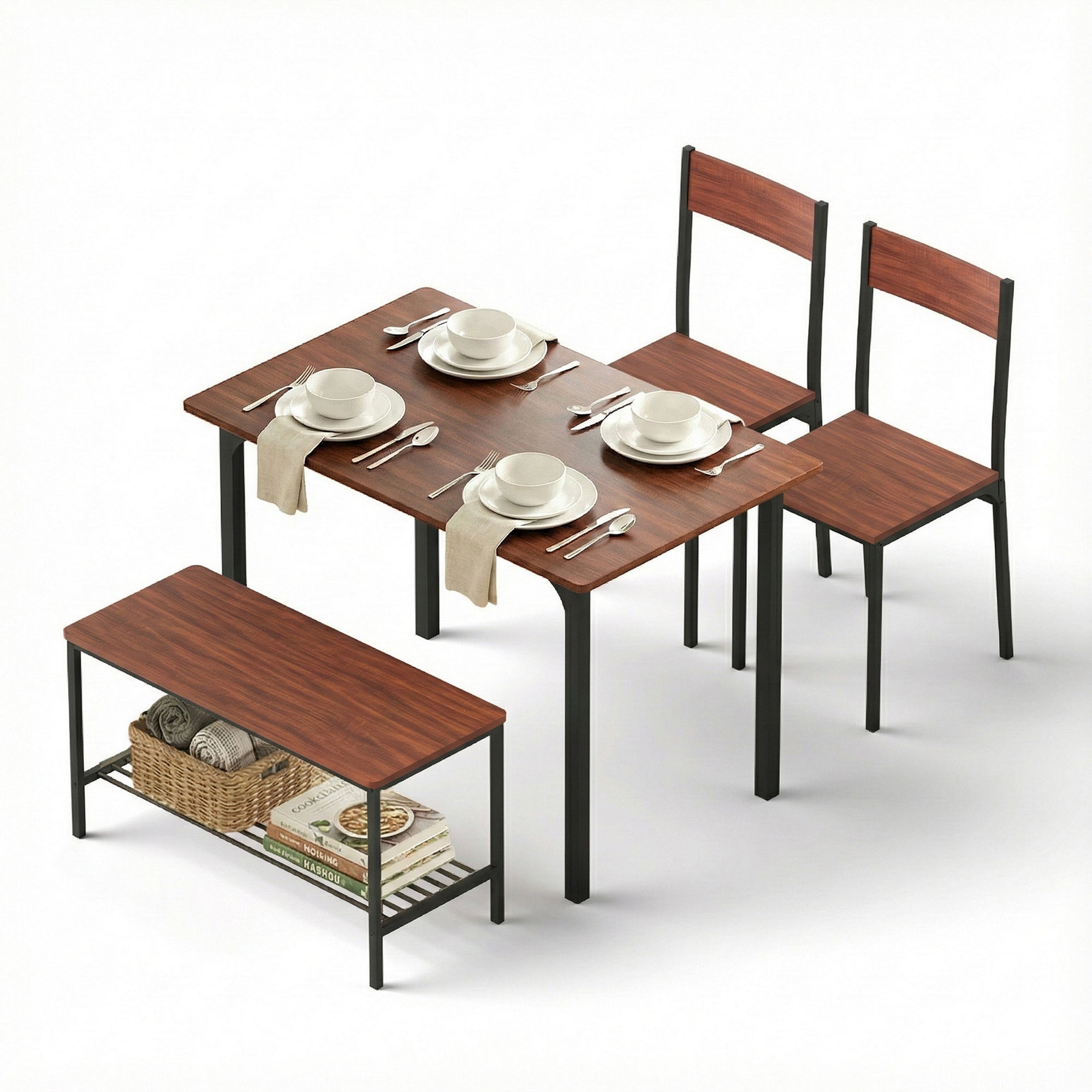4PC Compact Dining Set – Walnut - Homecoze