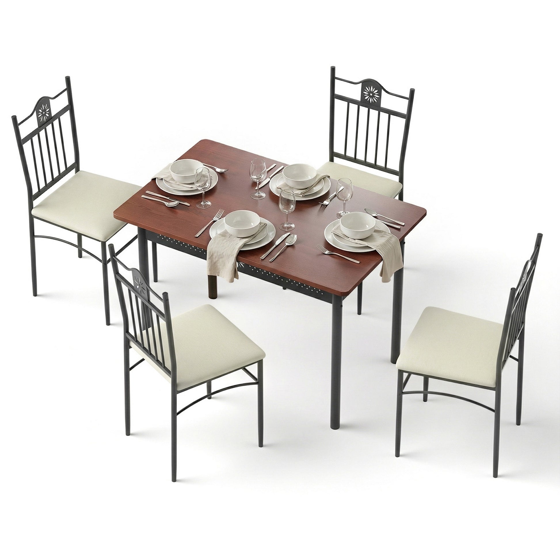 5PC Compact Dining Table and Chairs Set - Walnut - Homecoze