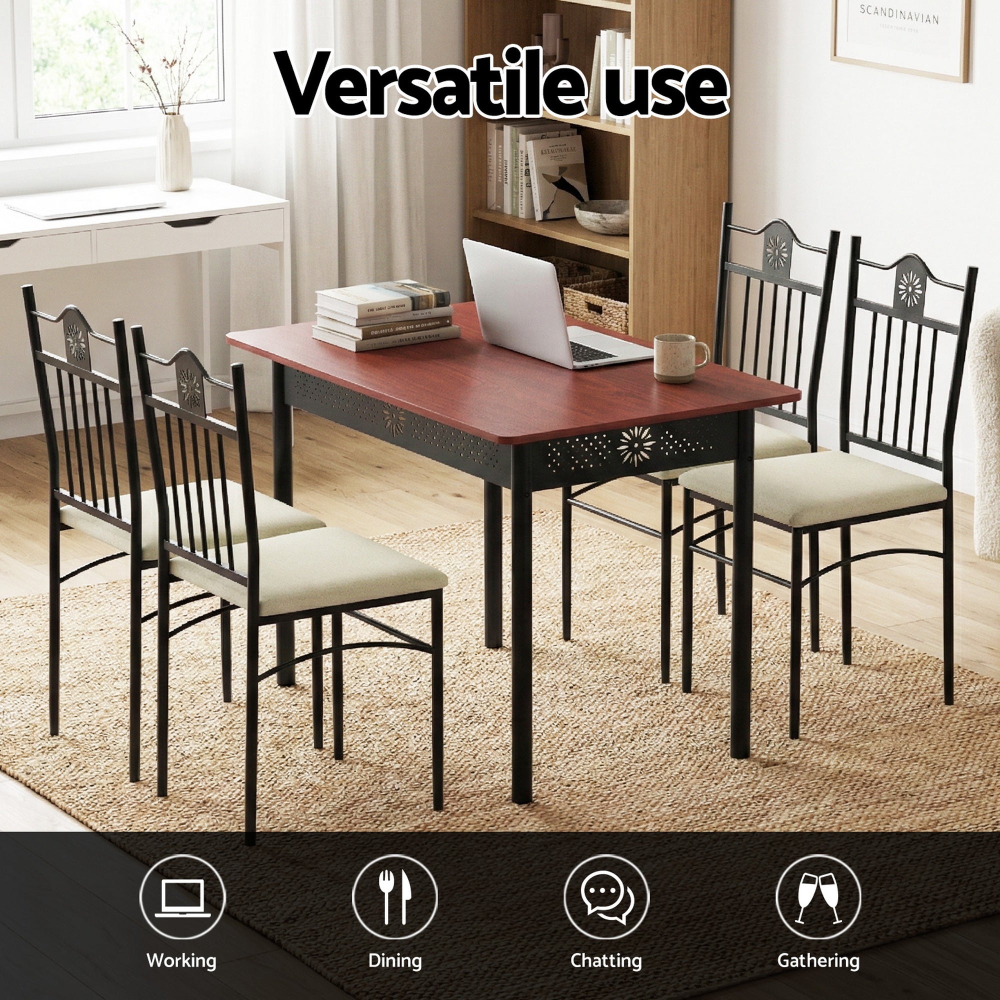 5PC Compact Dining Table and Chairs Set - Walnut - Homecoze