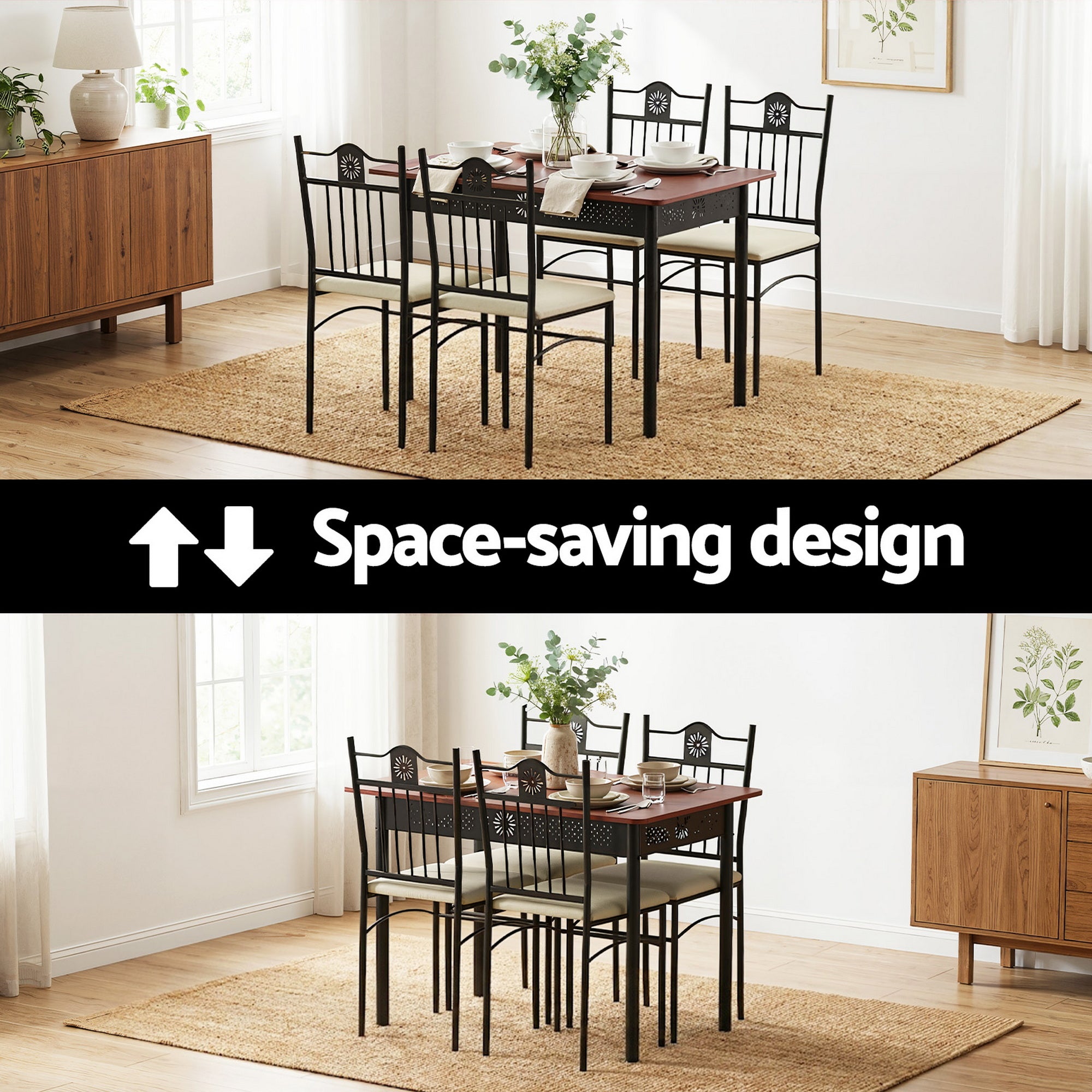 5PC Compact Dining Table and Chairs Set - Walnut - Homecoze